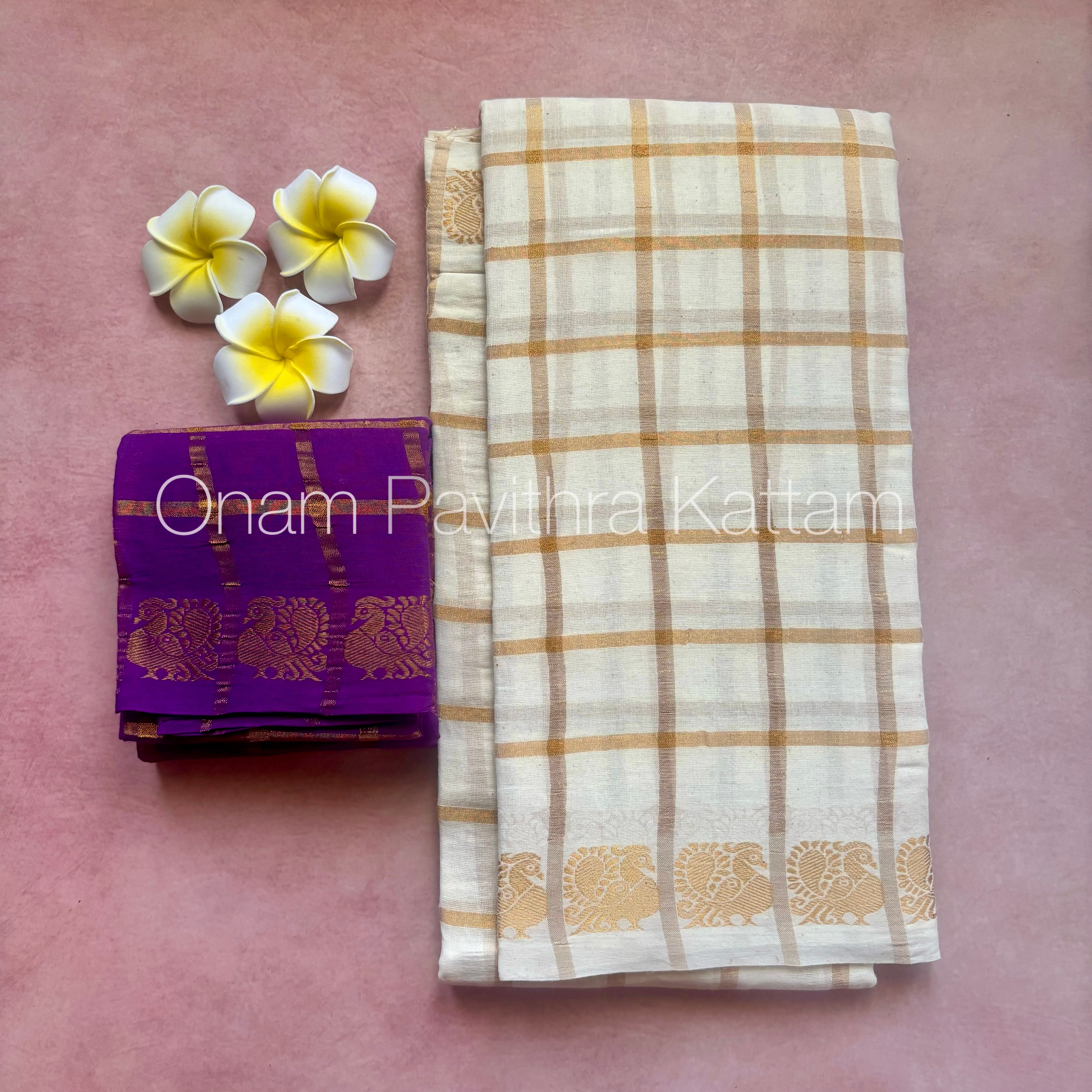 Onam Halfwhite Pavithra Kattam Saree