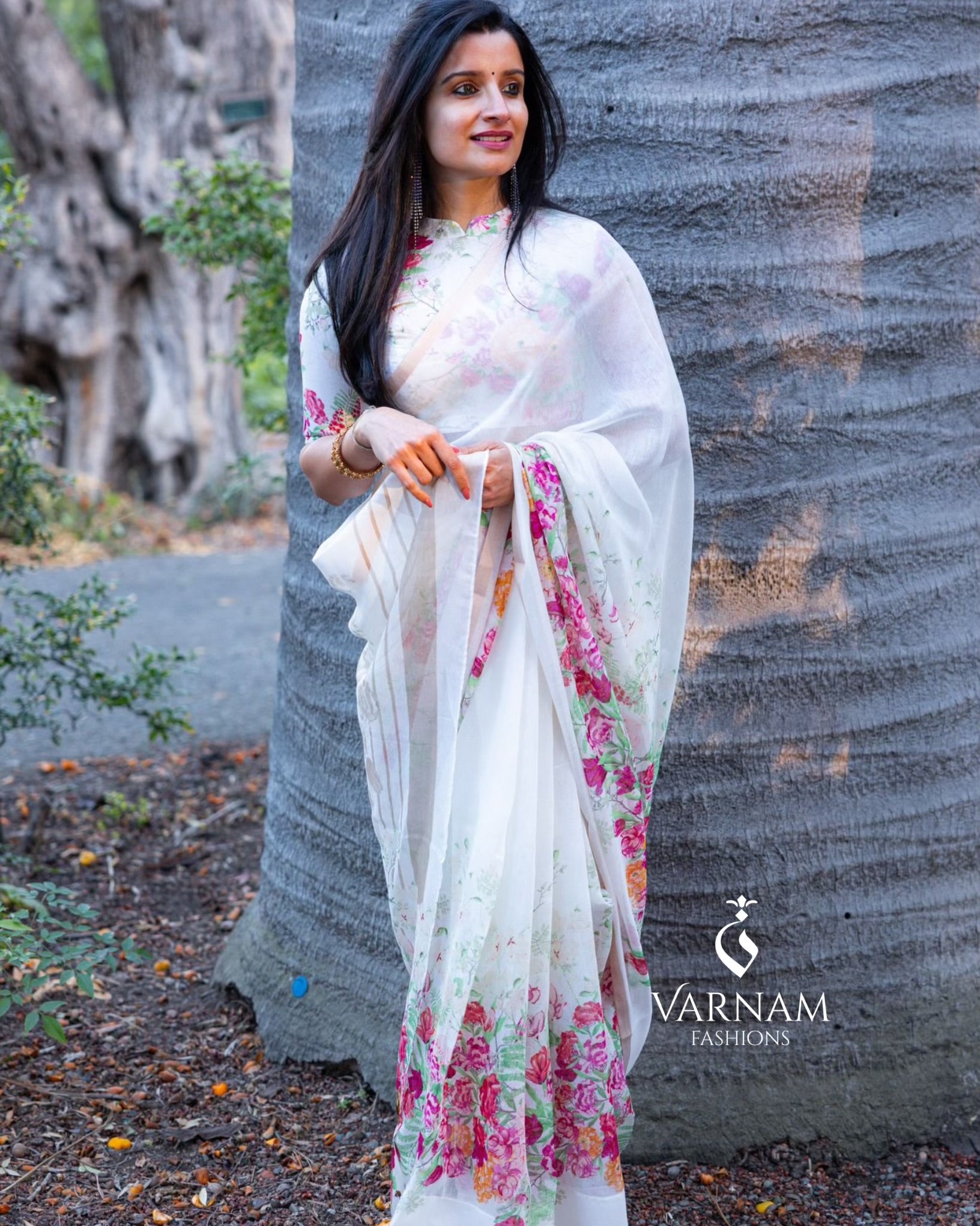 Alia Bhatt White Floral Linen