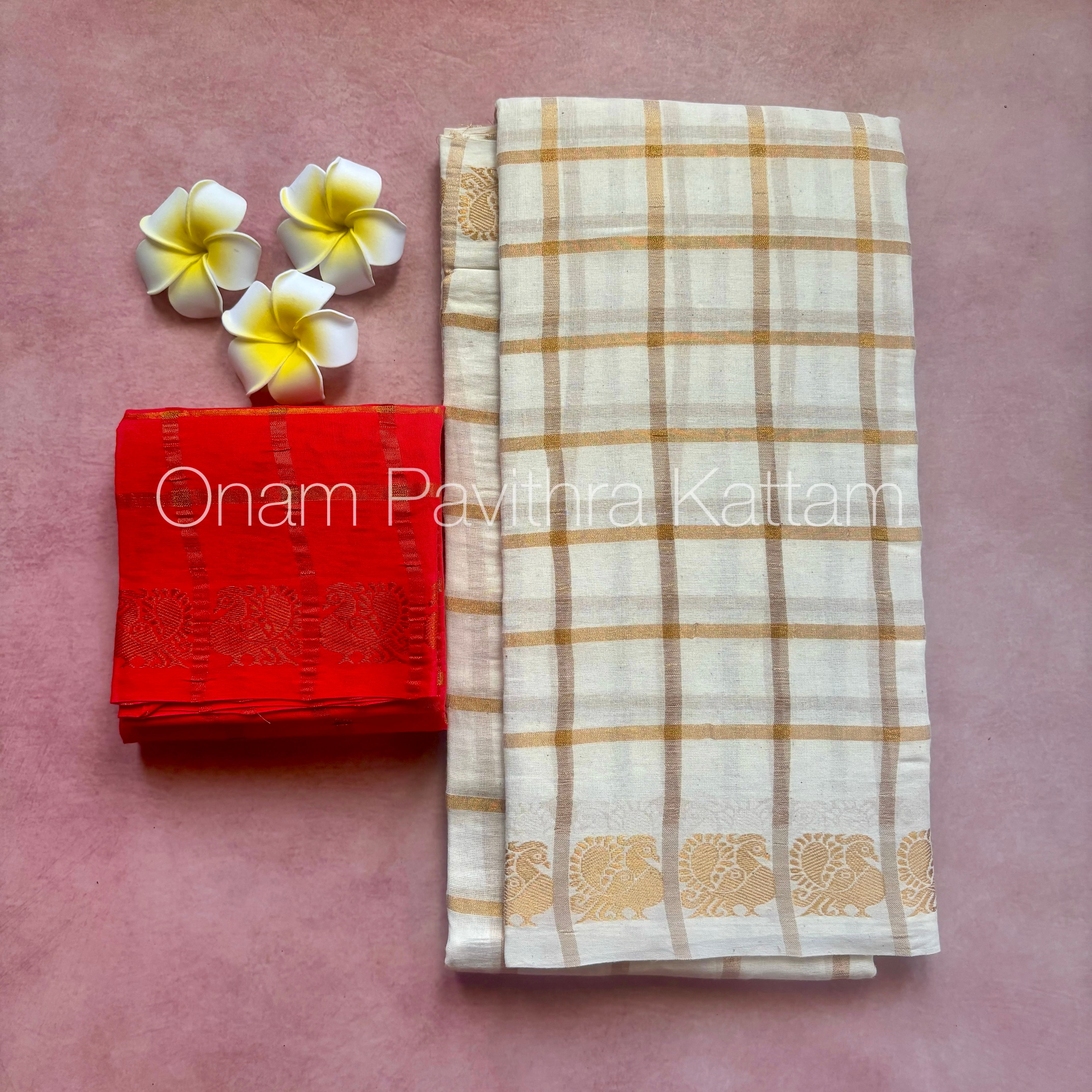 Onam Halfwhite Pavithra Kattam Saree