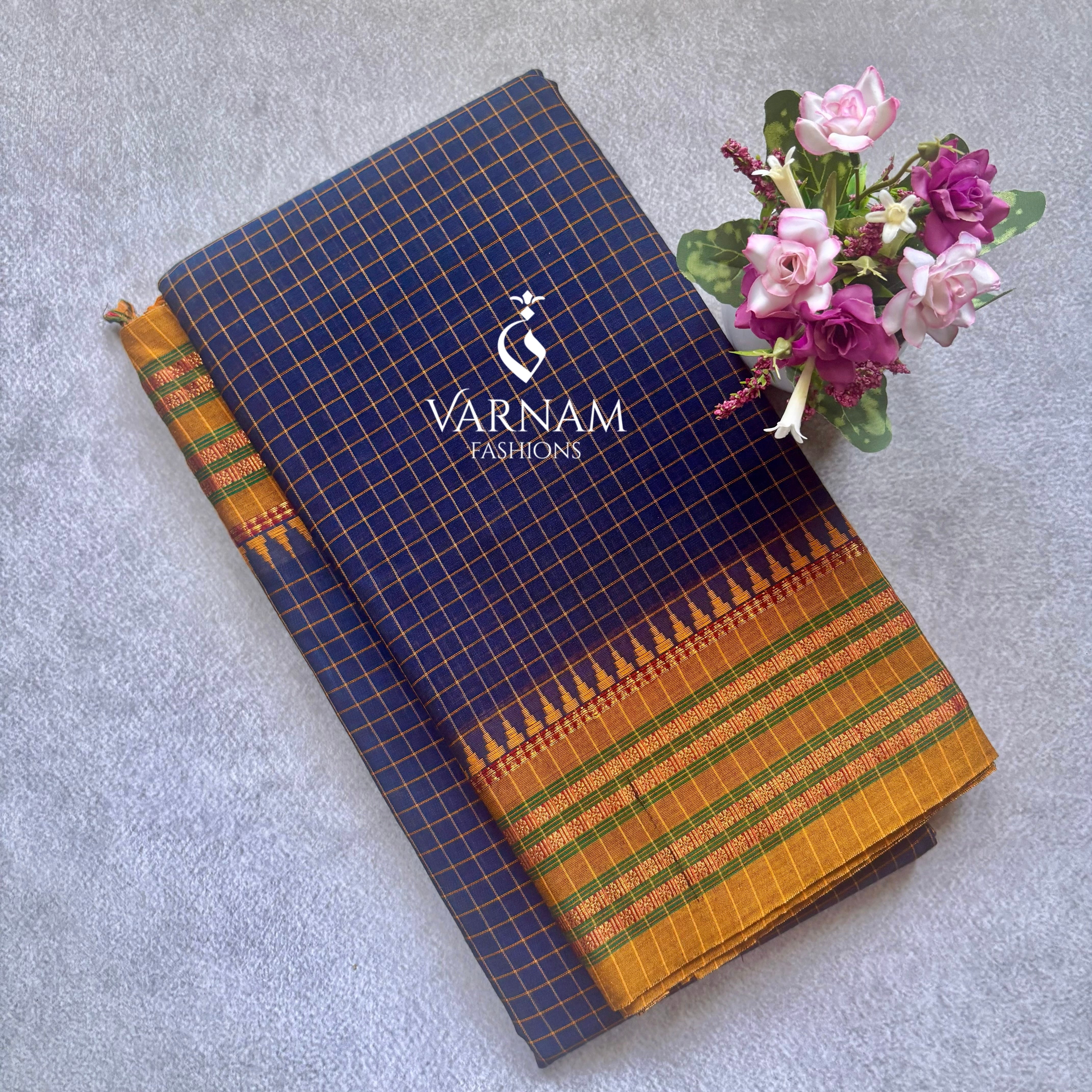 Narayanpet Cotton Saree With Checked Pattern