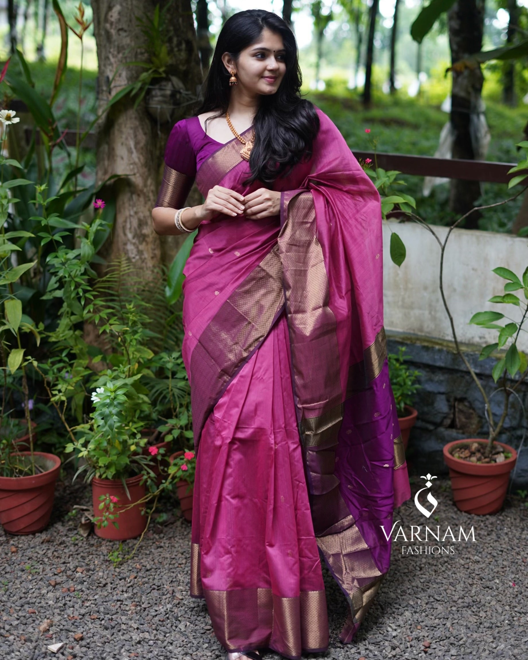 Pink and Purple Maheshwari Silk Cotton Saree