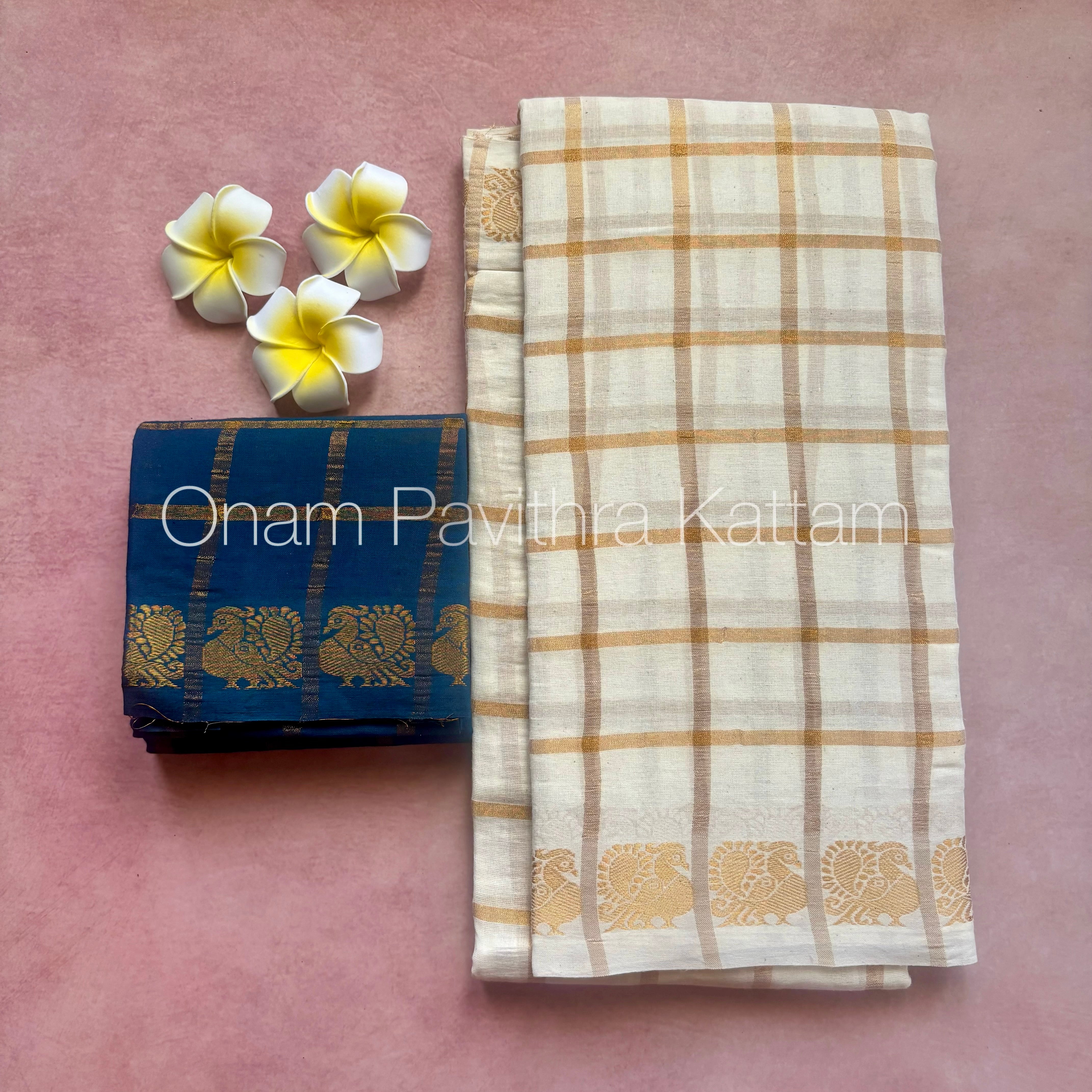 Onam Halfwhite Pavithra Kattam Saree