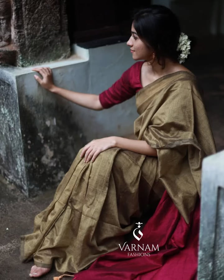 Olive With Pink Khadi Cotton Saree