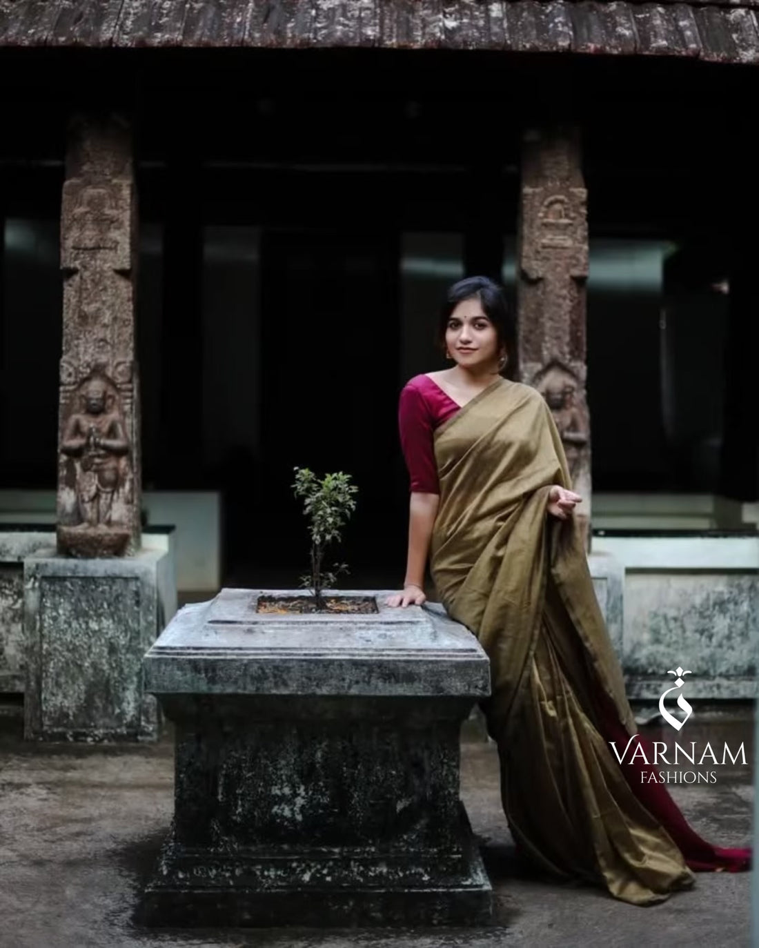 Olive With Pink Khadi Cotton Saree