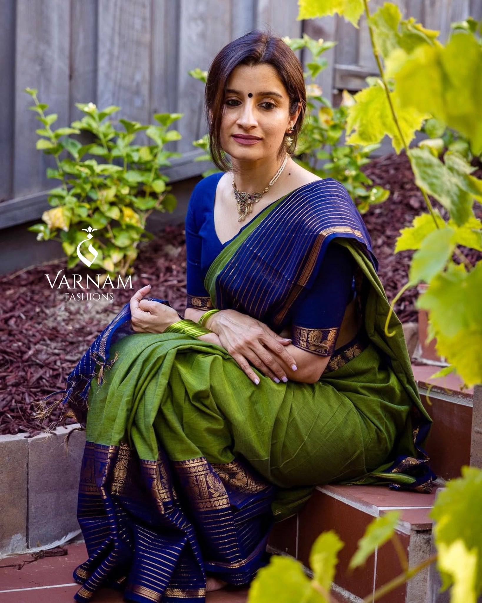Green With Blue Vairaoosi Border Kanchi Cotton Saree