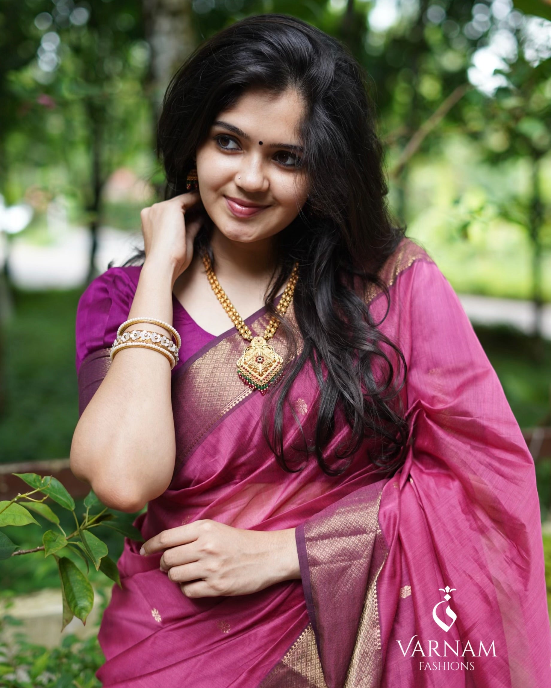 Pink and Purple Maheshwari Silk Cotton Saree