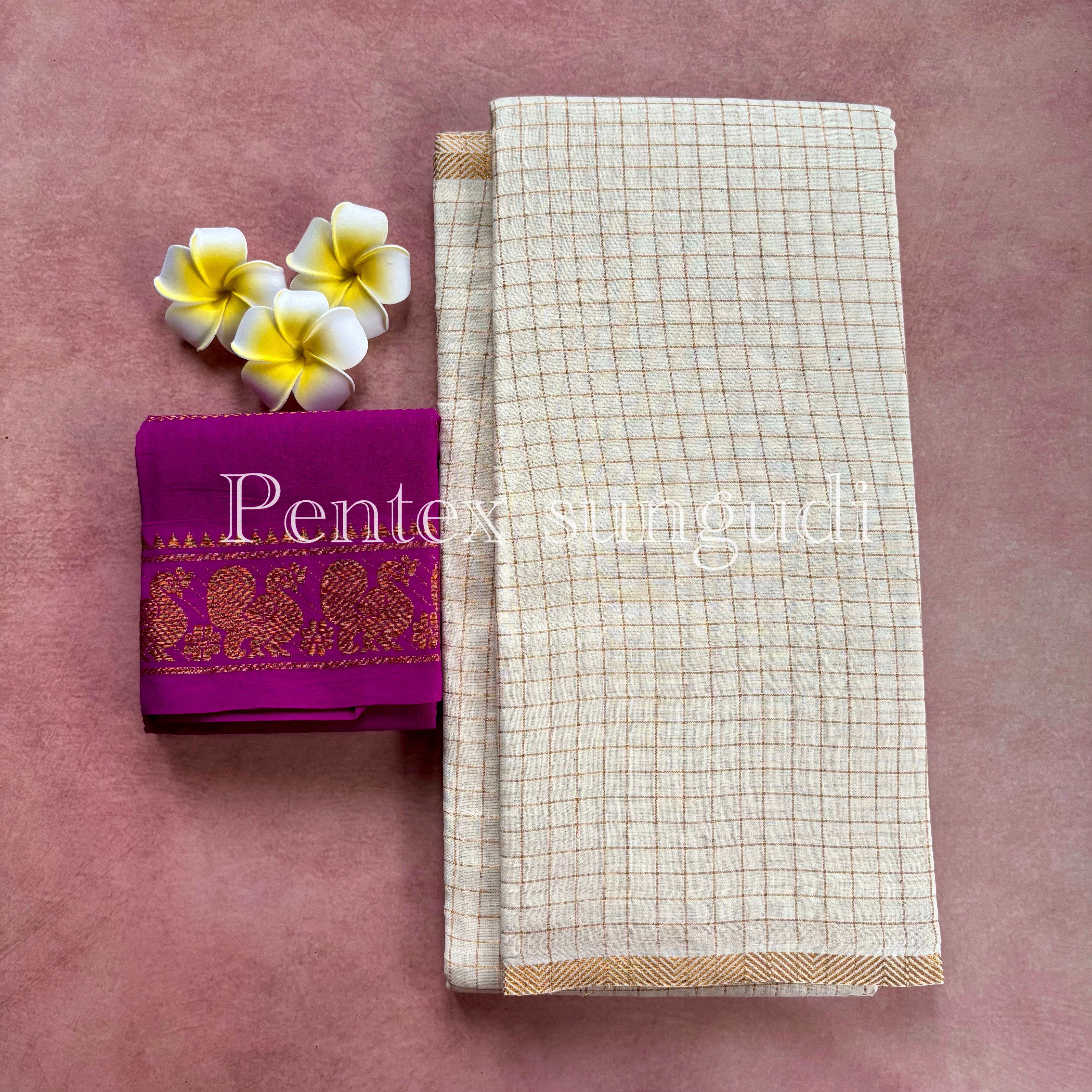 Halfwhite Pentex Sungudi Cotton Sarees