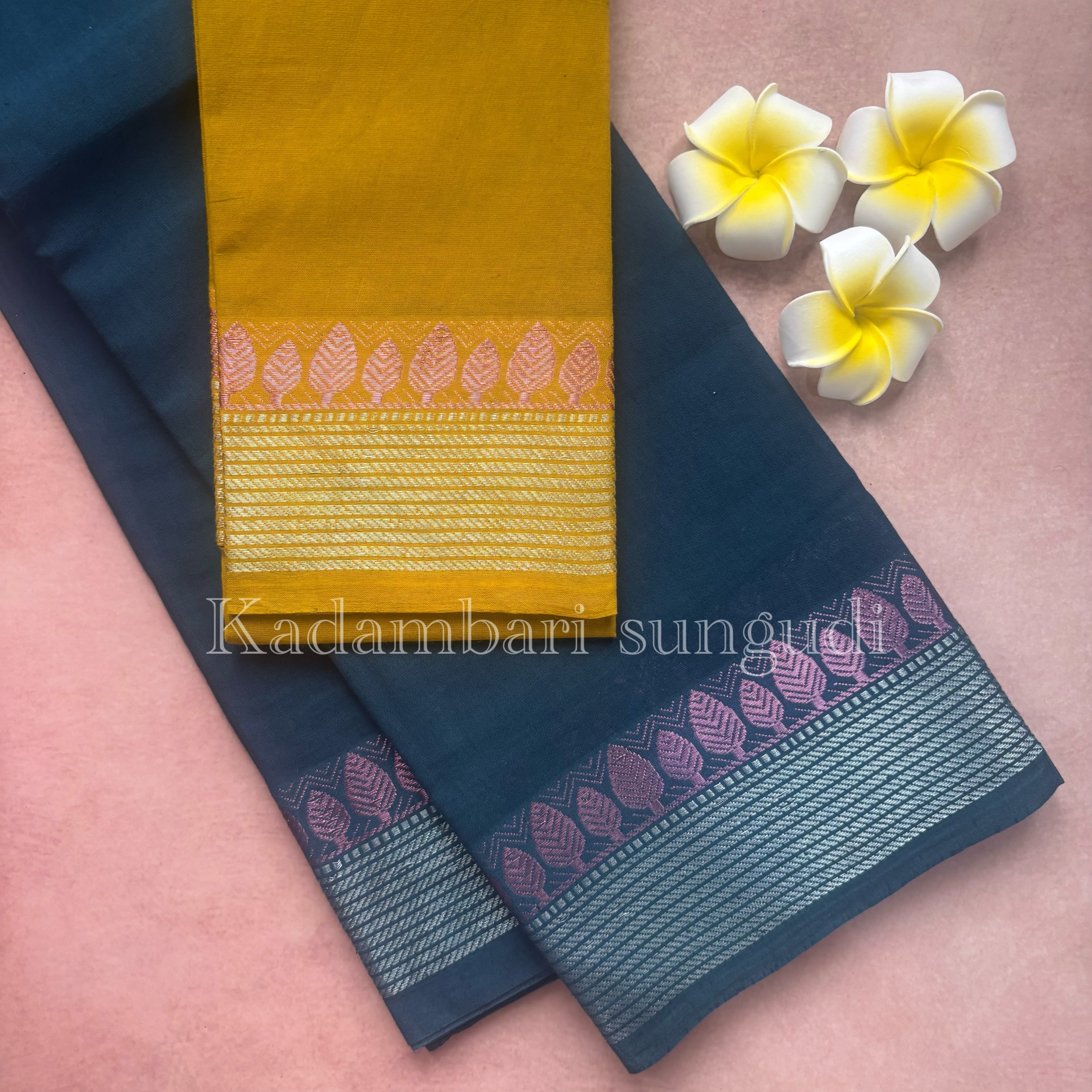 Kadambari Silver & Pink Zari Sungudi Cotton Saree