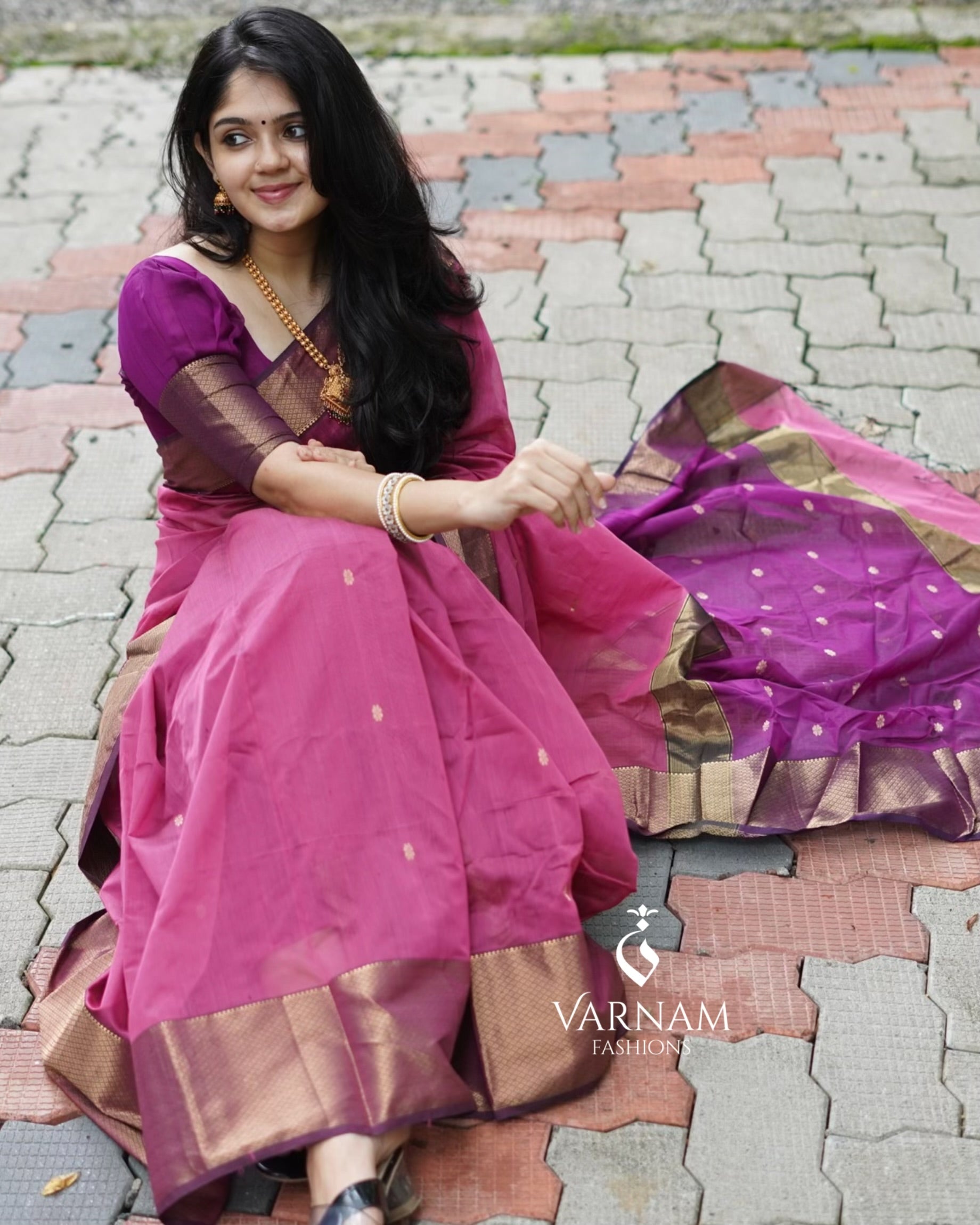 Pink and Purple Maheshwari Silk Cotton Saree