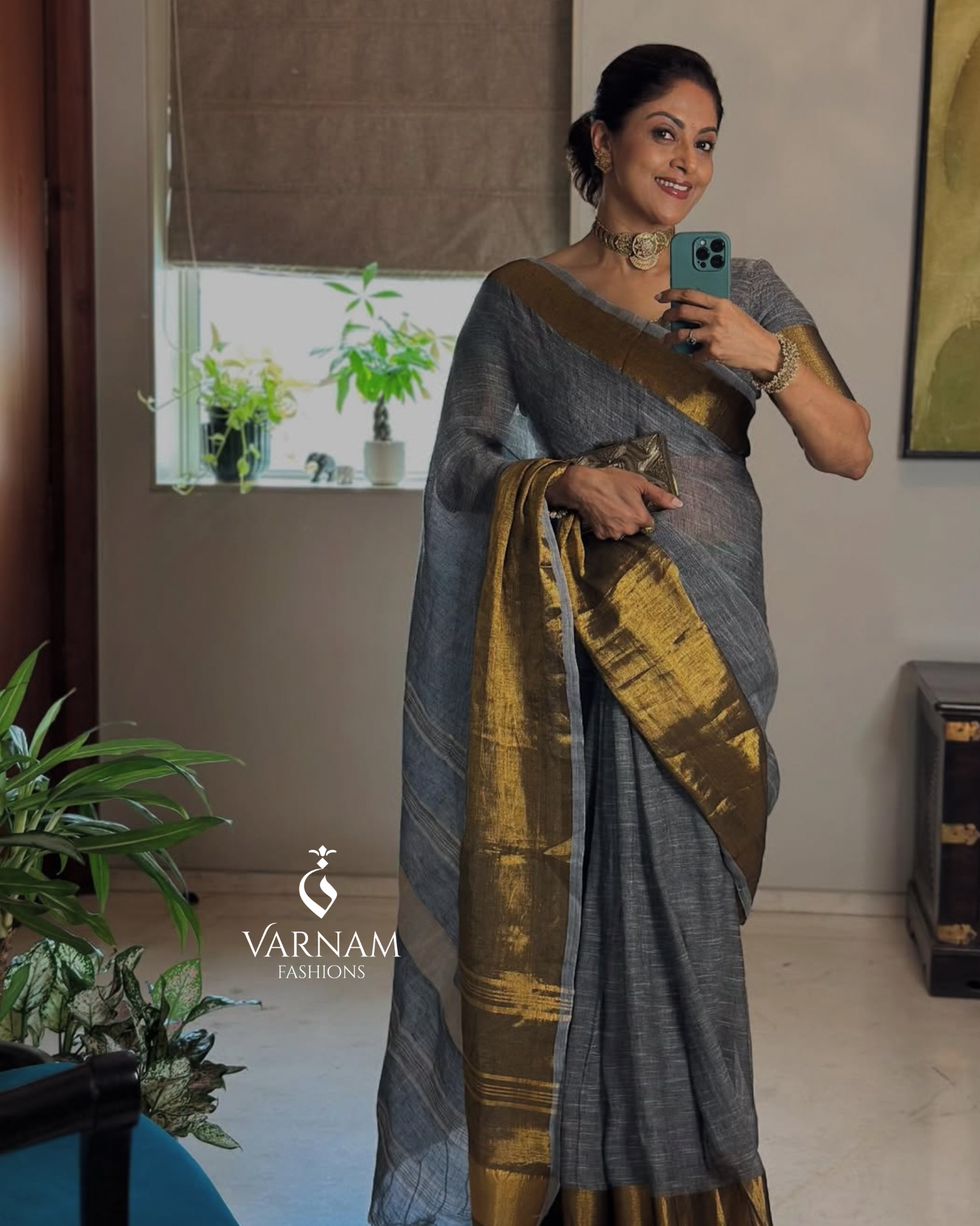 Grey Linen Cotton saree