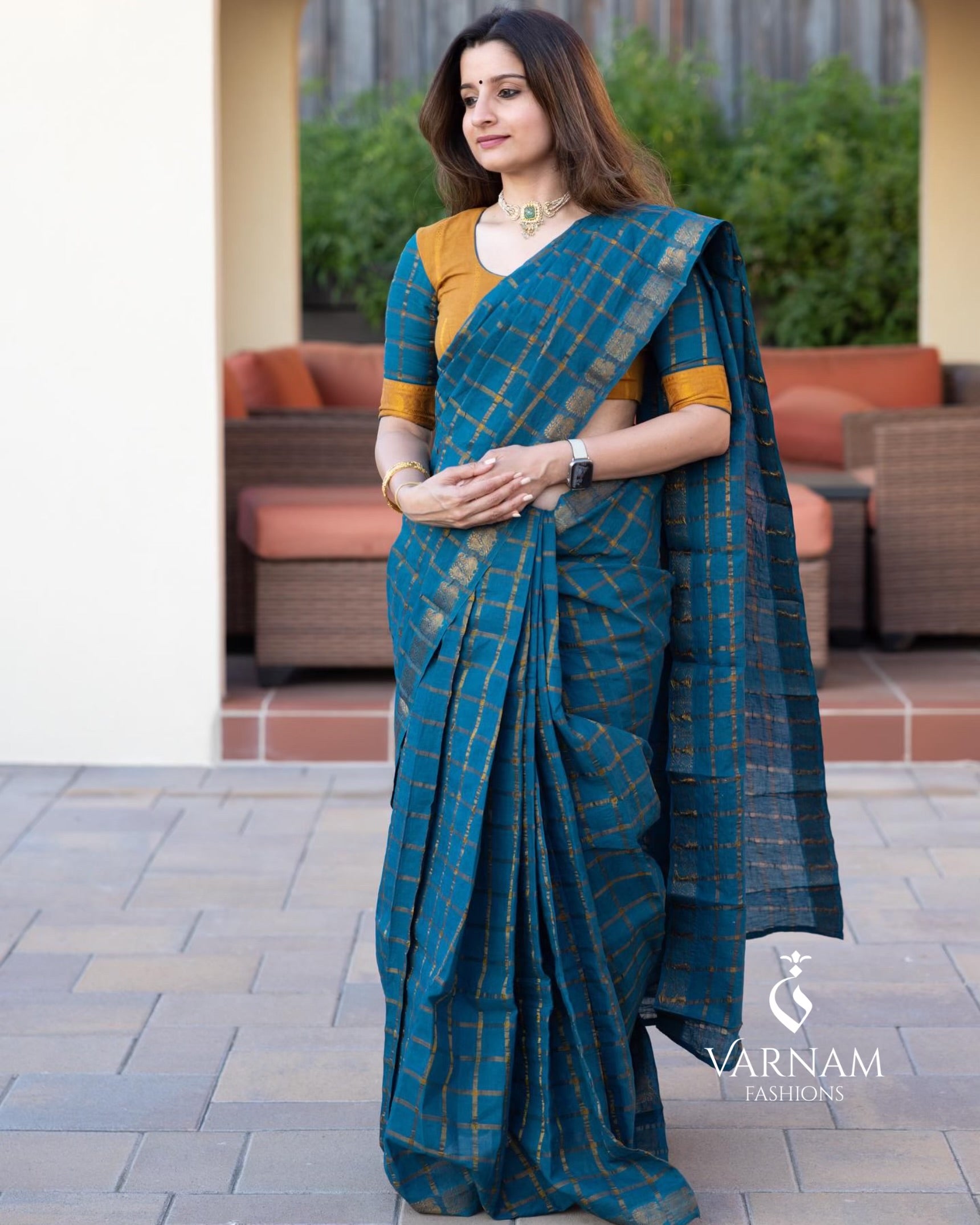 Peacock Blue Pavithra Kattam Sungudi Cotton Saree