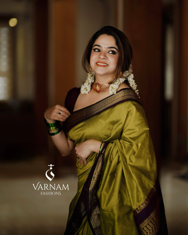 Green With Purple Kalyani Cotton Saree