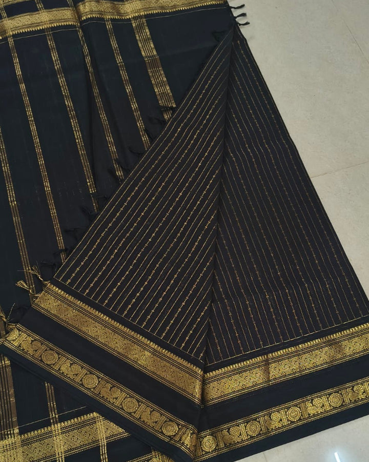 Black Vairaoosi Rettapetta Kanchi Cotton Saree