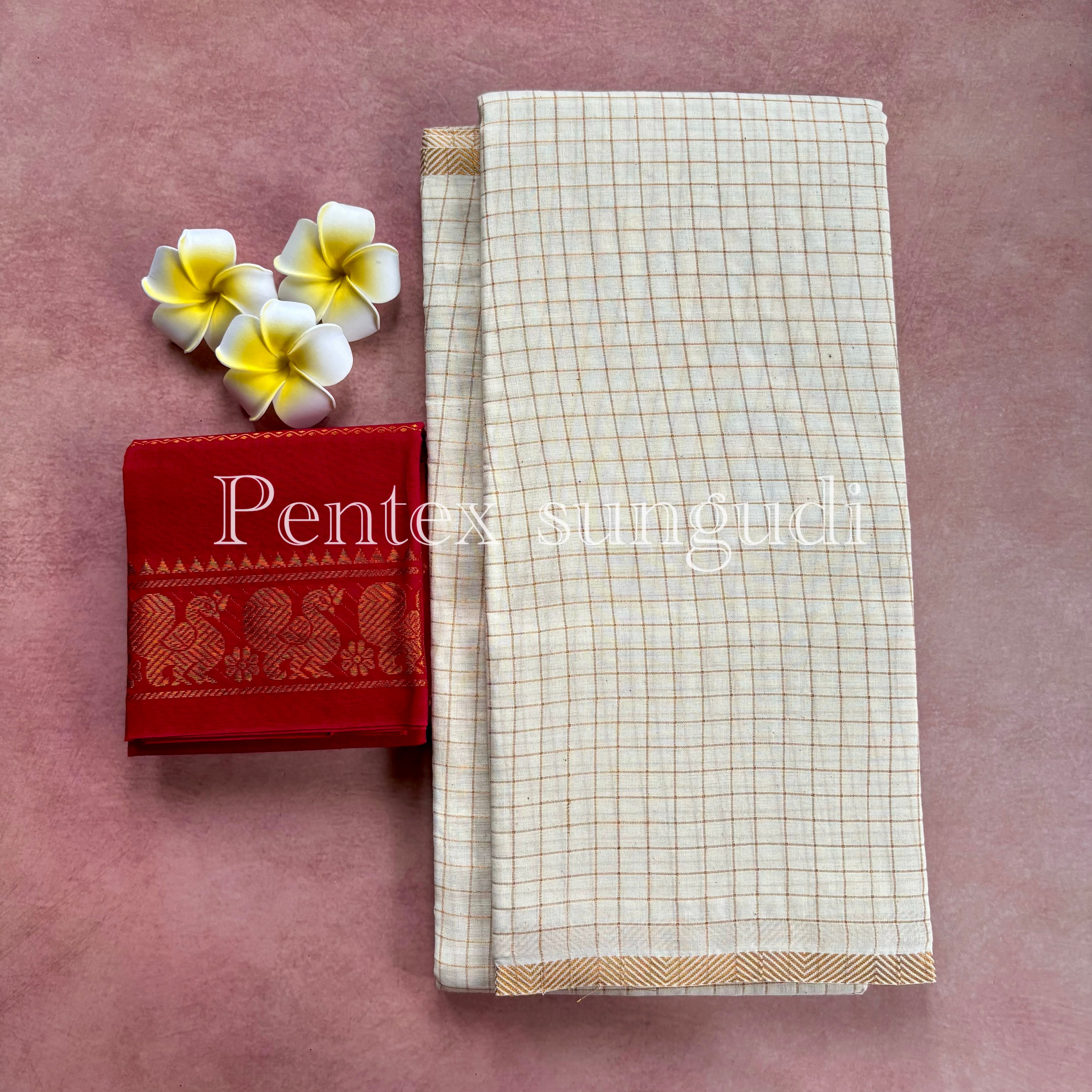 Halfwhite Pentex Sungudi Cotton Sarees