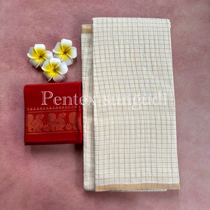 Halfwhite Pentex Sungudi Cotton Sarees