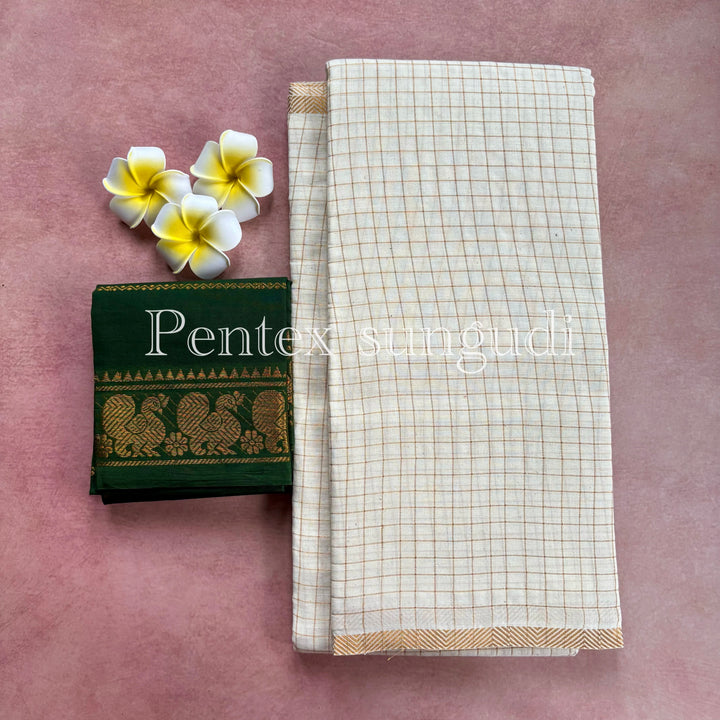 Halfwhite Pentex Sungudi Cotton Sarees