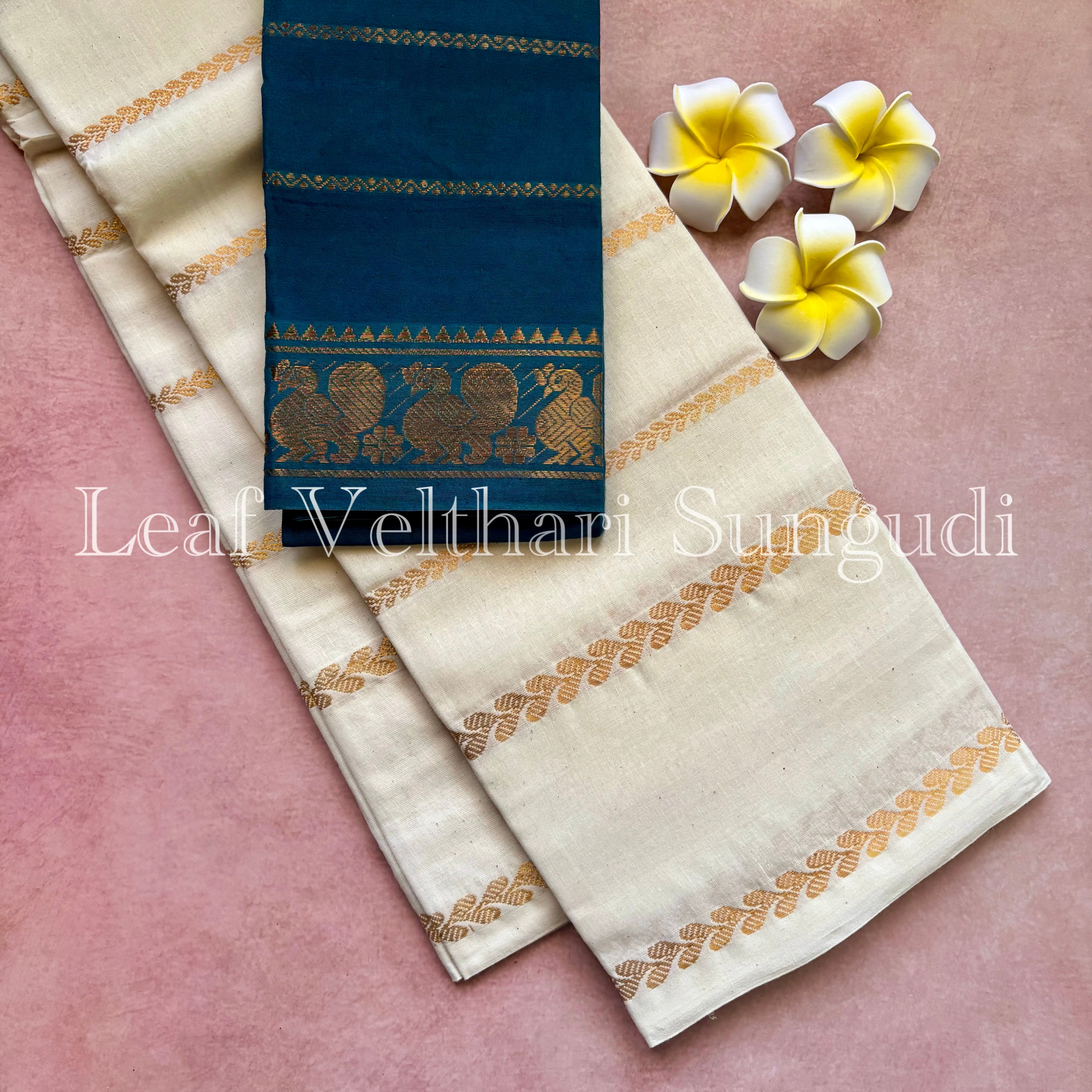 Onam Special Leaf Velthari Sungudi Cotton Saree