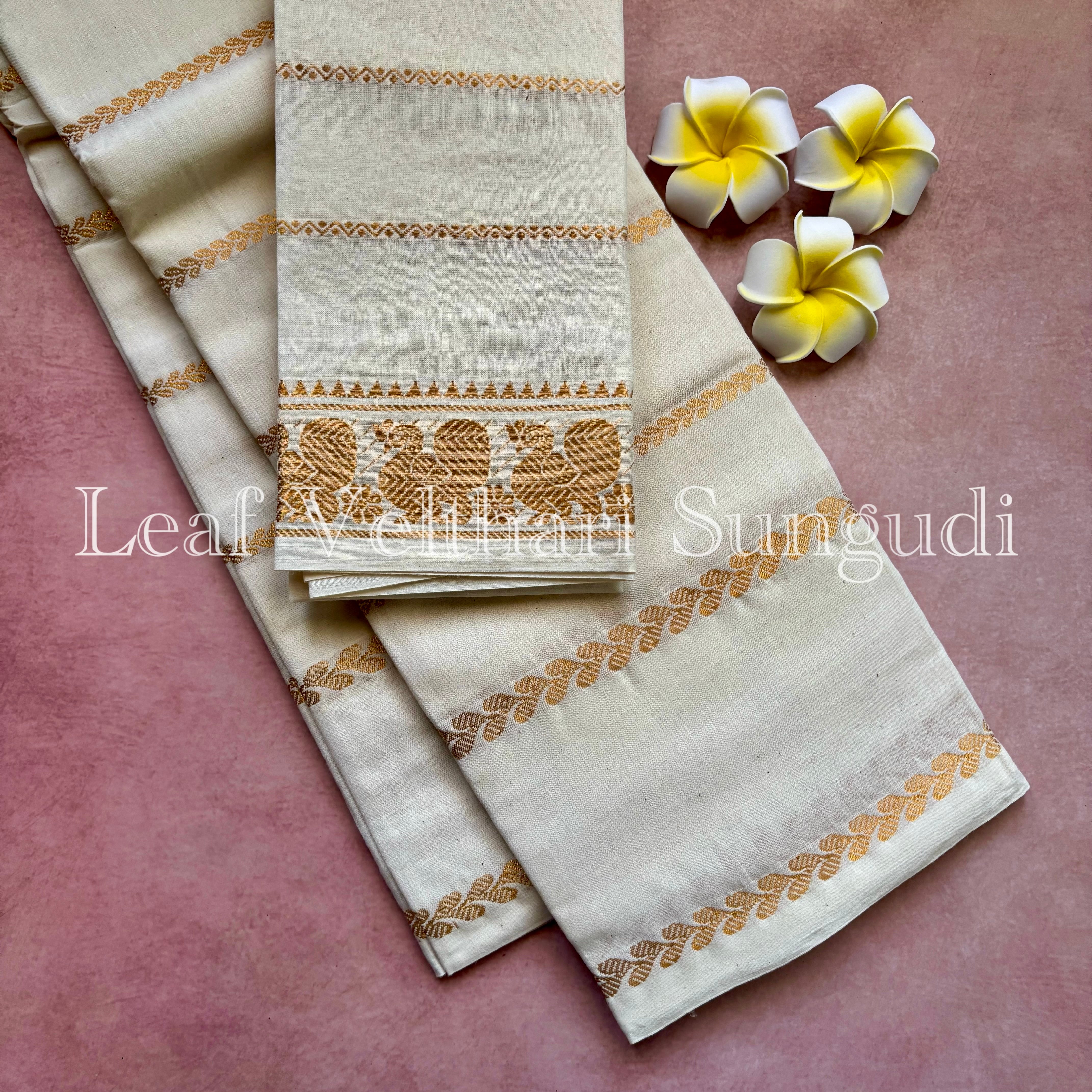 Onam Special Leaf Velthari Sungudi Cotton Saree