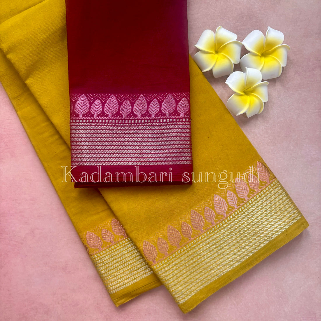 Kadambari Pink & Silver Zari Sungudi Cotton Saree
