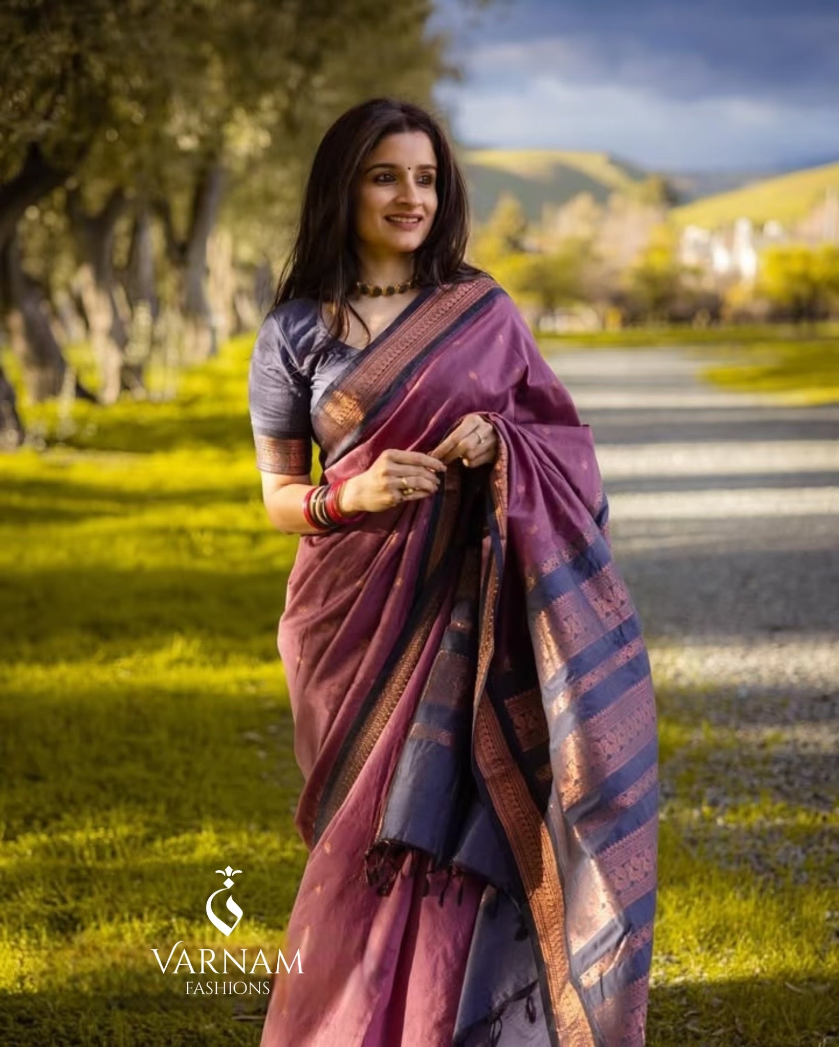 Onion Pink With Grey Kalyani Cotton Saree