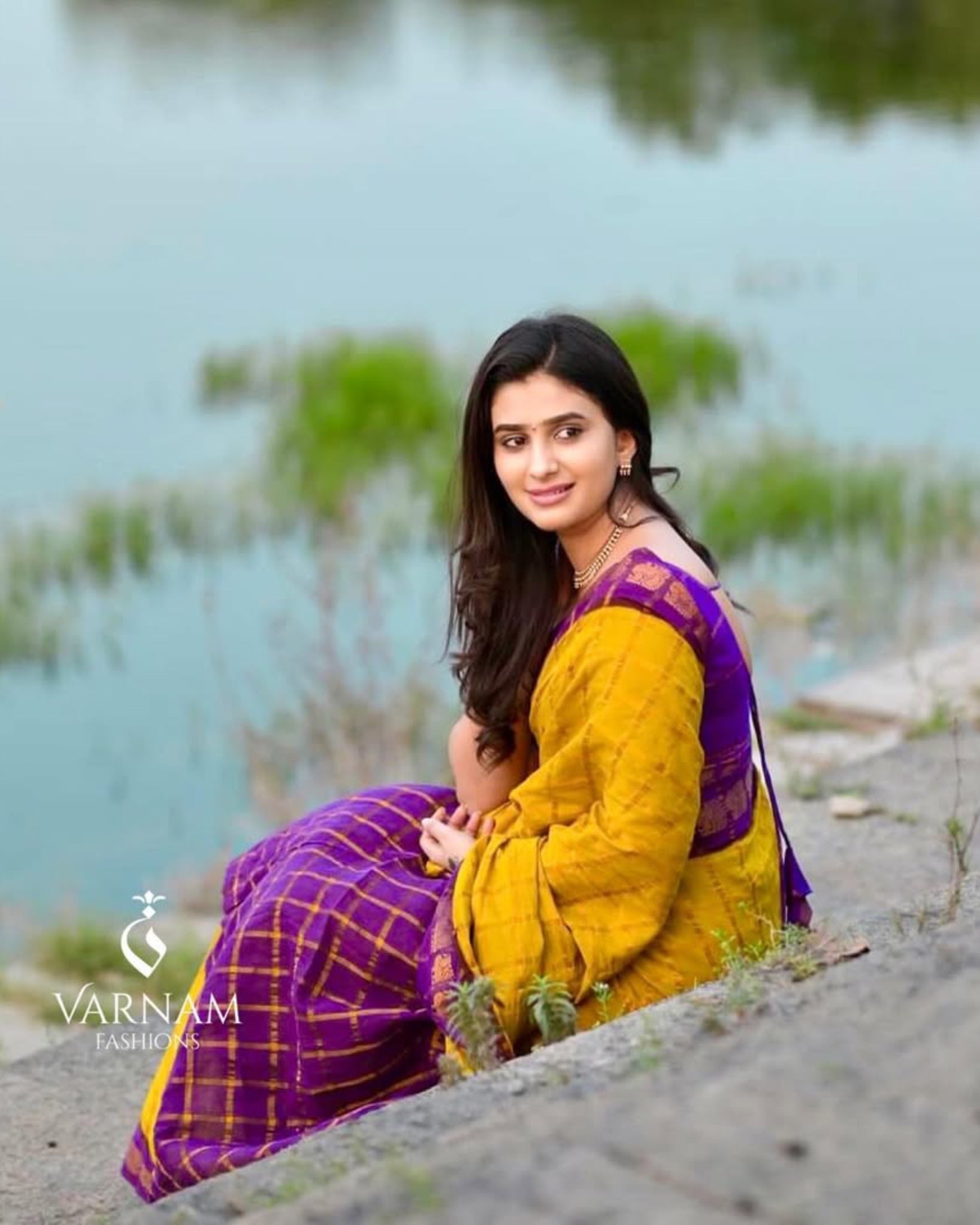 Mustard With Purple Pavithra Kattam Sungudi Cotton Saree