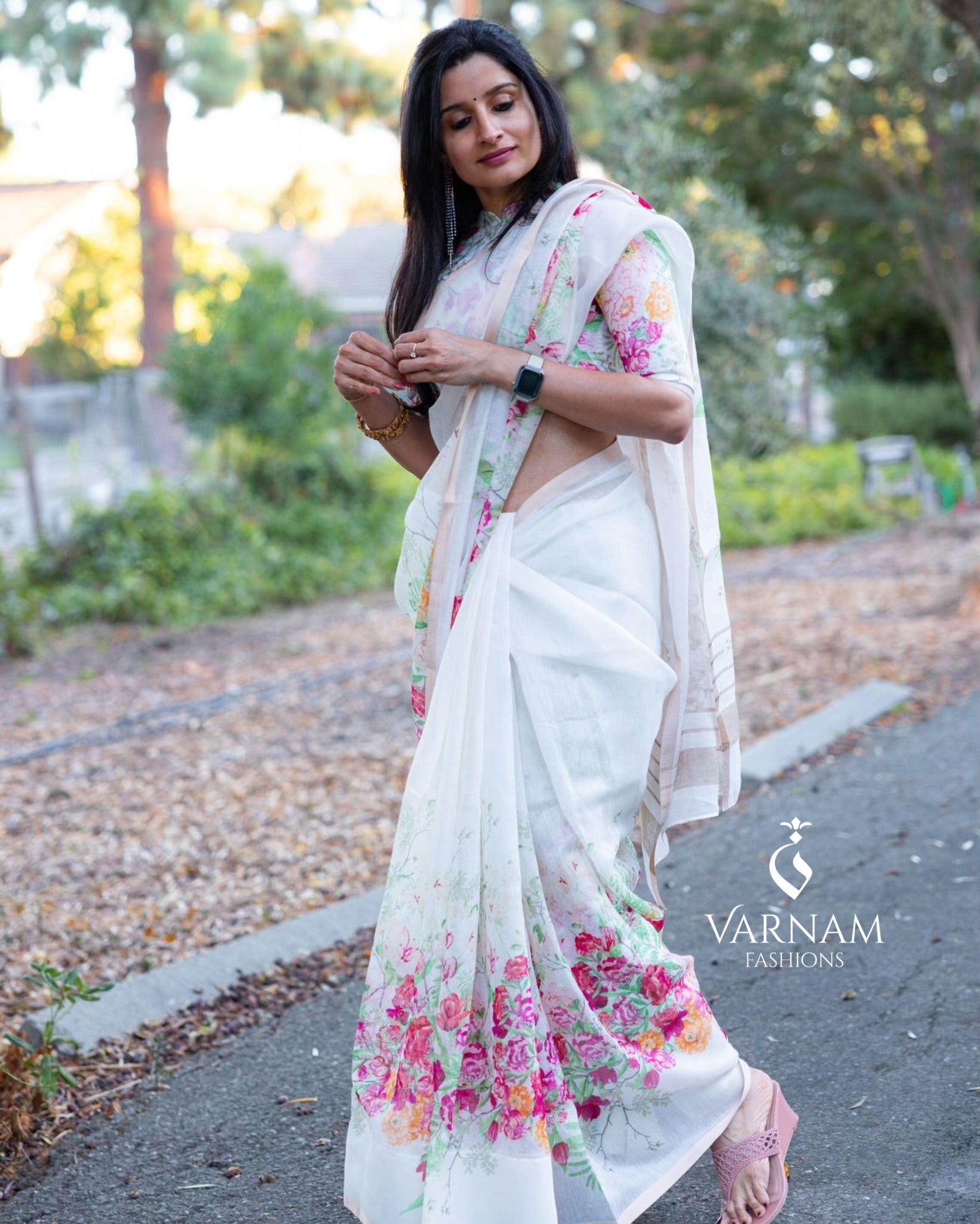 Alia Bhatt White Floral Linen