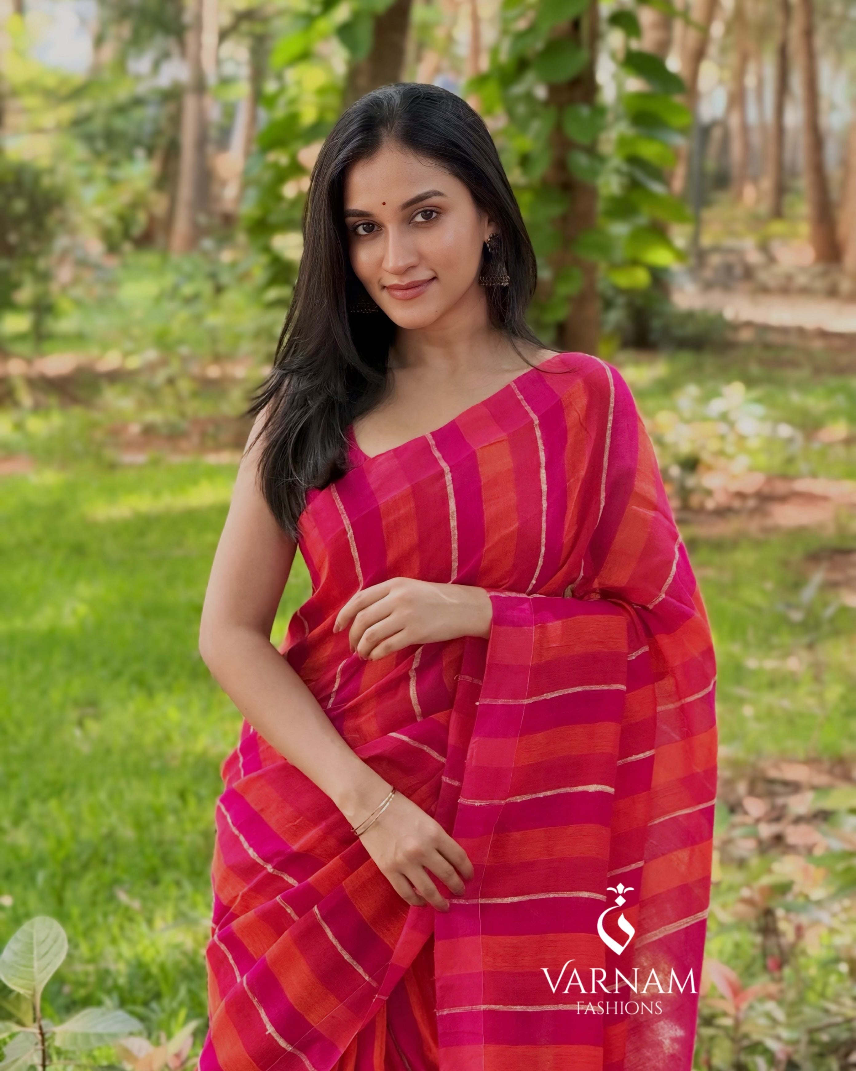 Pink And Orange Organic Linen Saree
