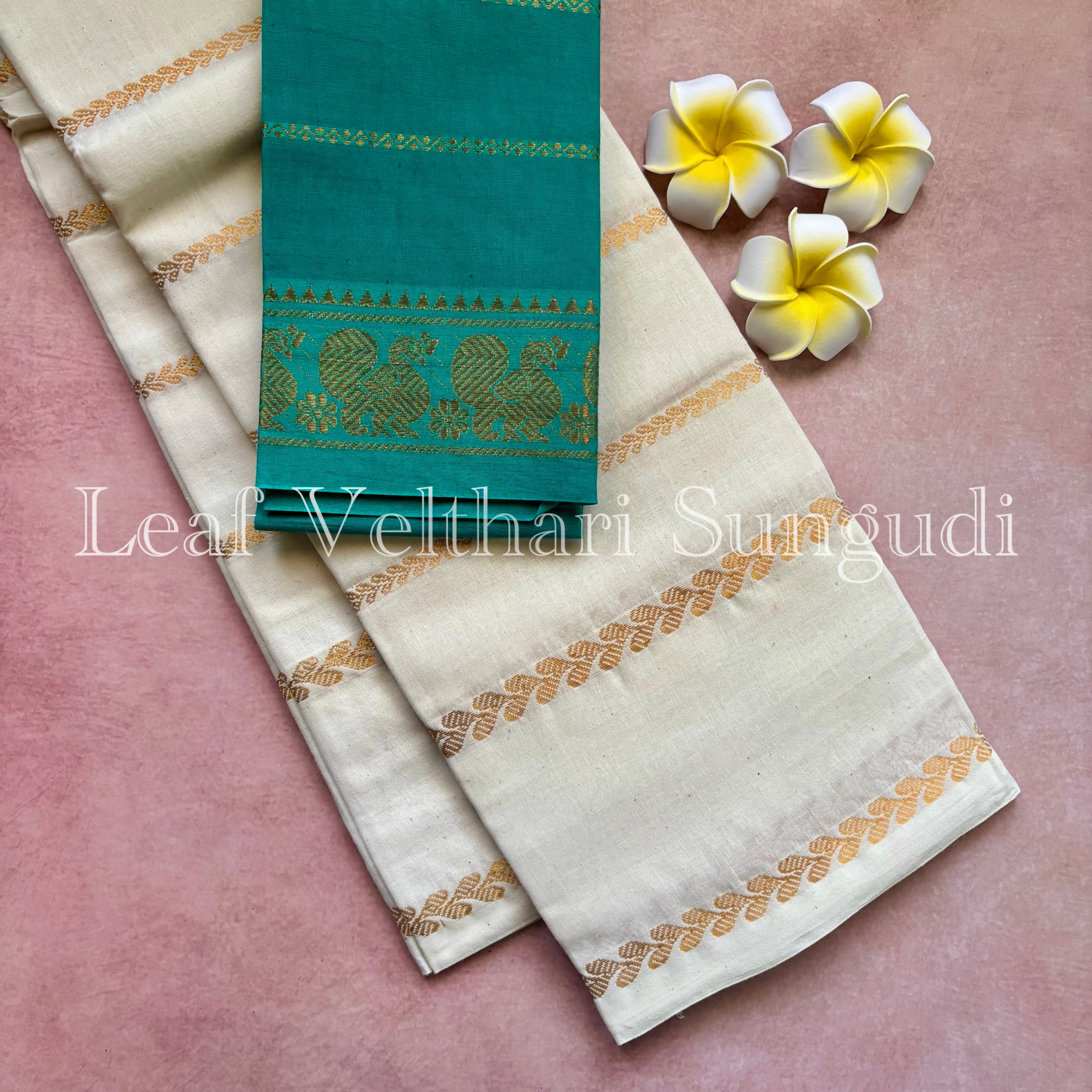 Onam Special Leaf Velthari Sungudi Cotton Saree