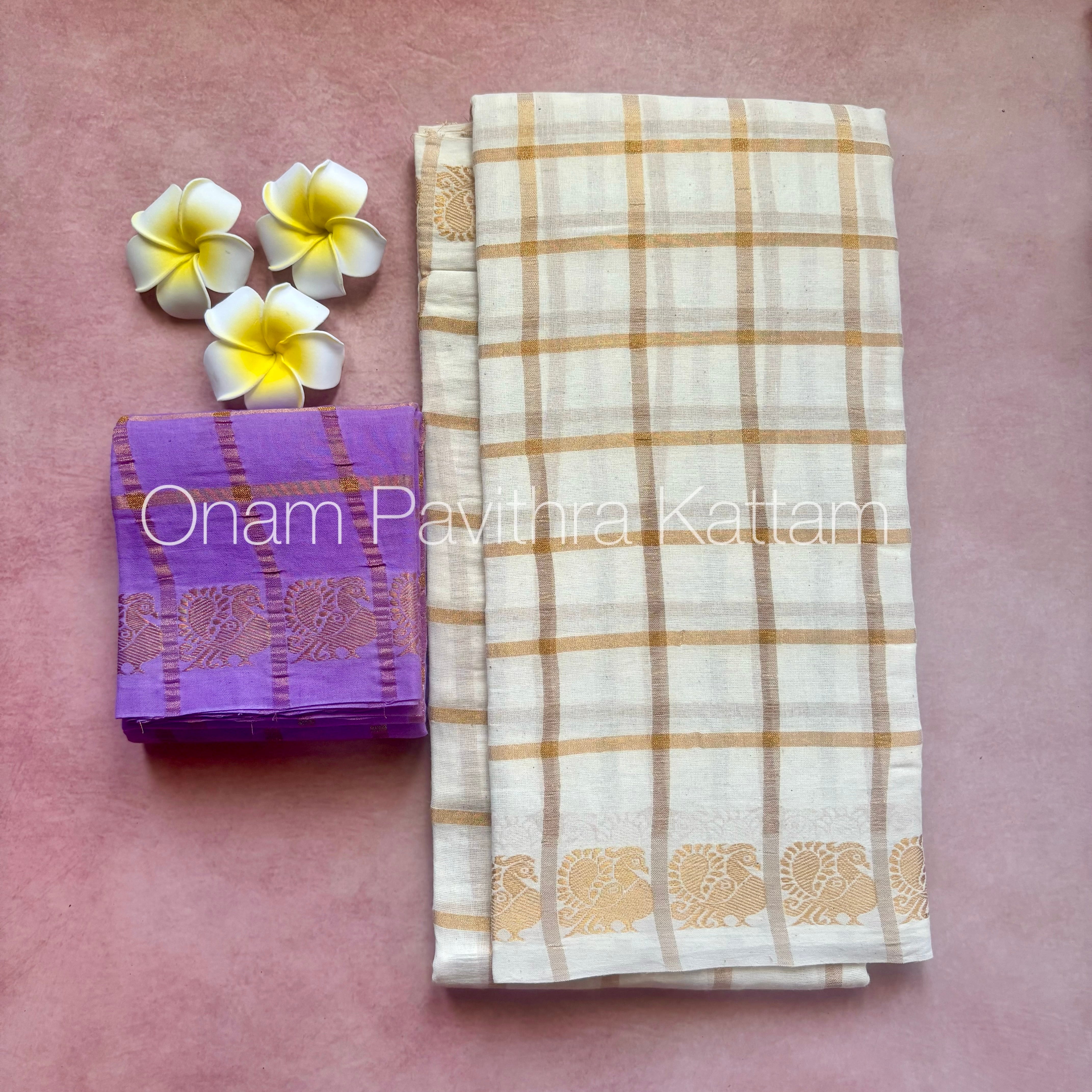 Onam Halfwhite Pavithra Kattam Saree