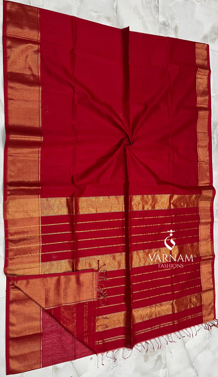 Red Maheshwari Silk Cotton Saree
