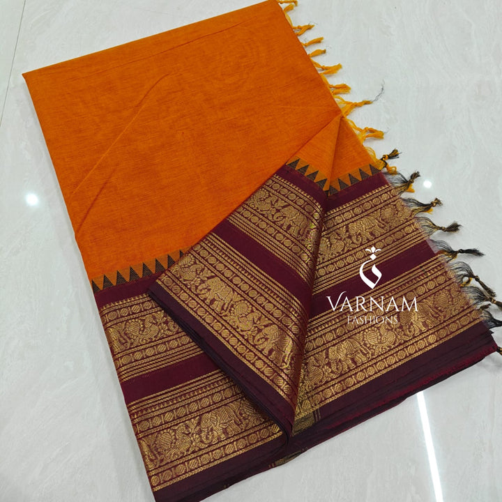 Plain Kanchi Cotton Double Border Sarees