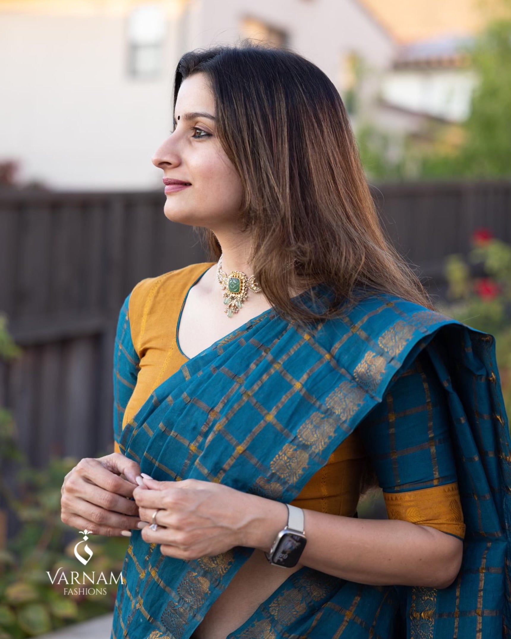 Peacock Blue Pavithra Kattam Sungudi Cotton Saree