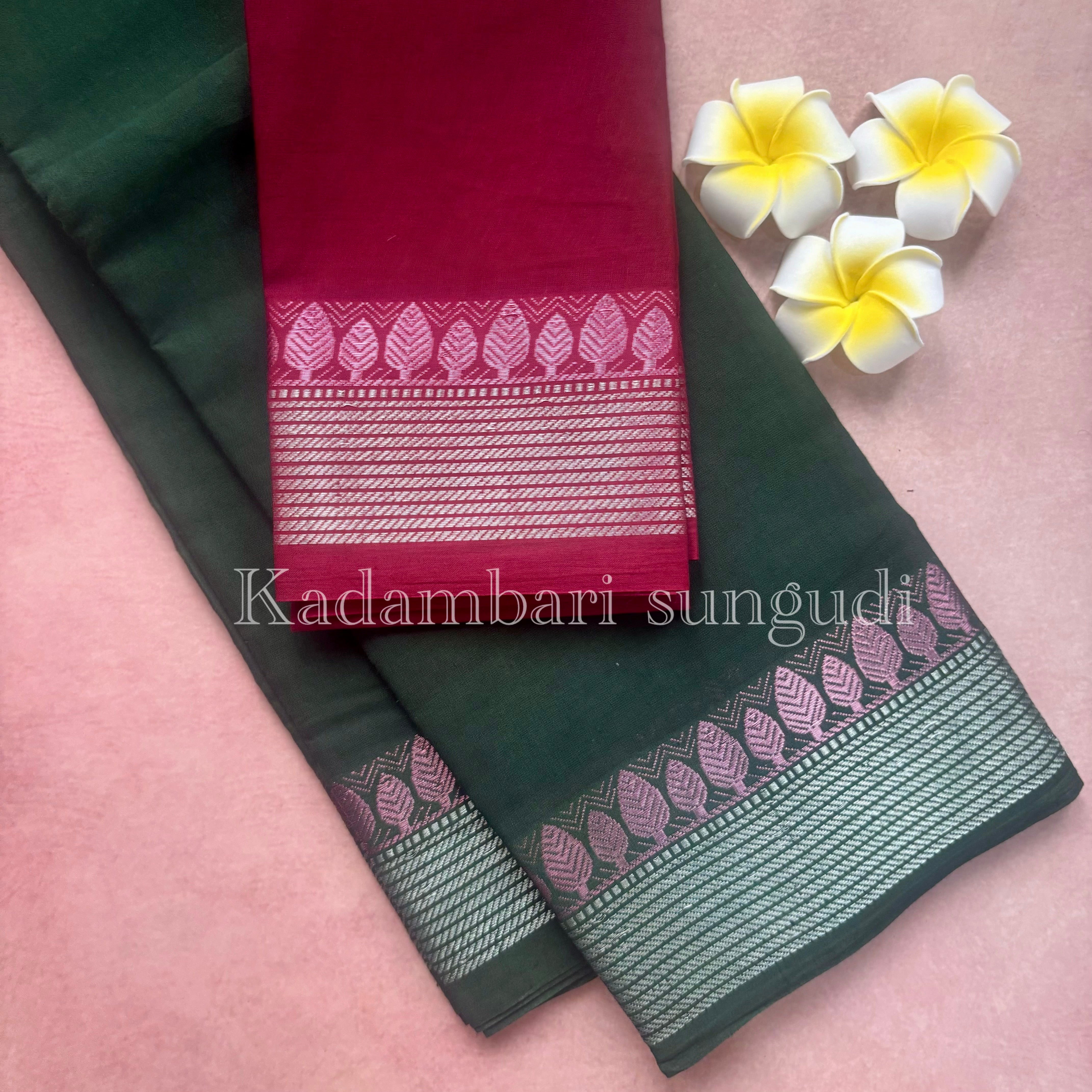 Kadambari Silver & Pink Zari Sungudi Cotton Saree