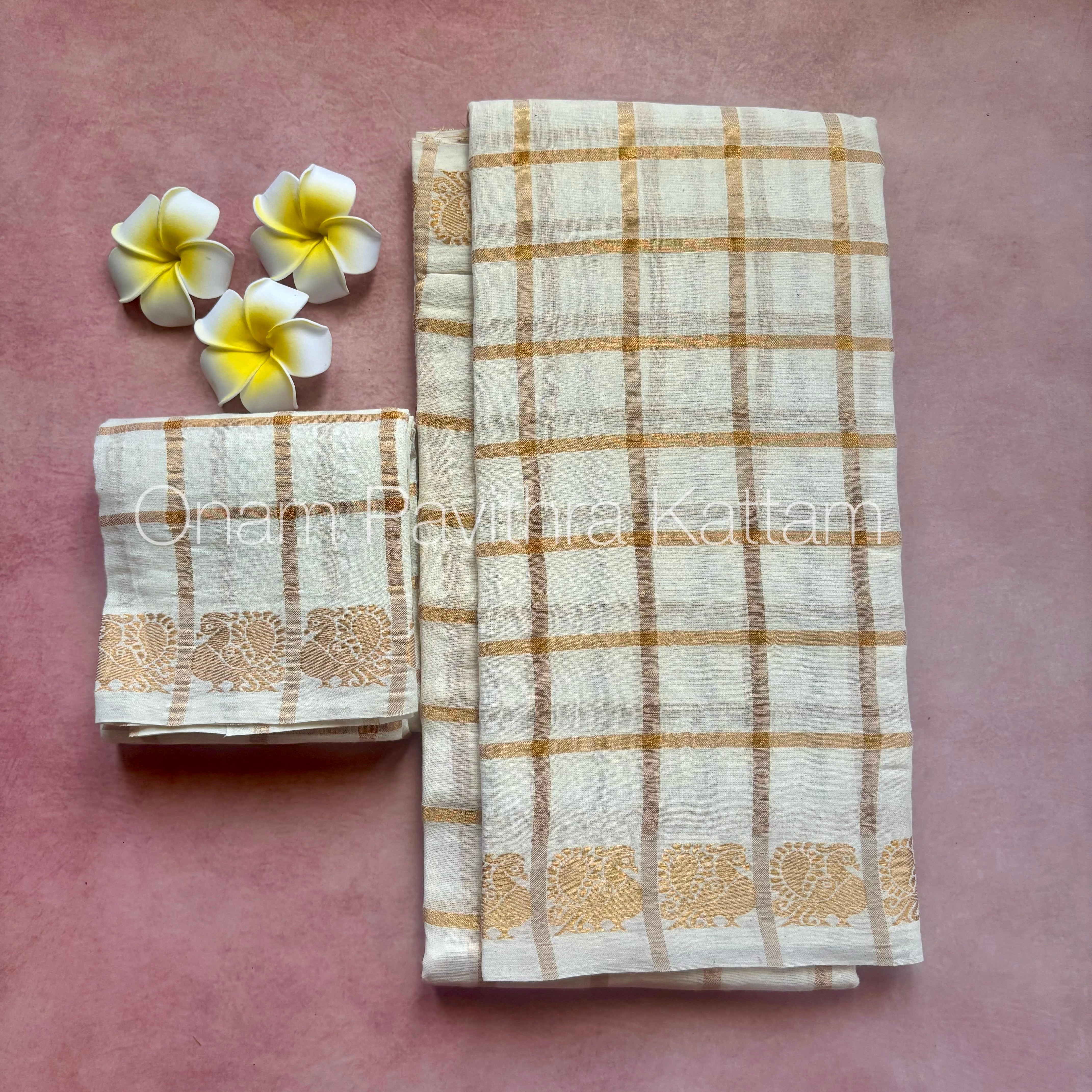 Onam Halfwhite Pavithra Kattam Saree