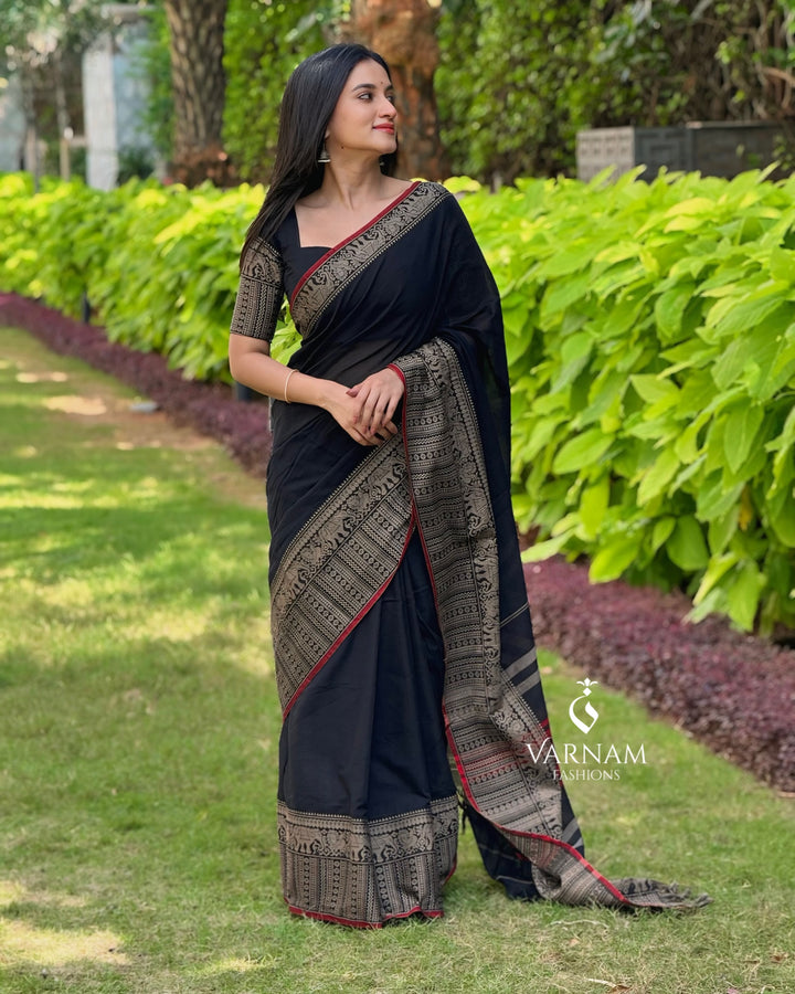 Black Narayanpet Cotton Saree