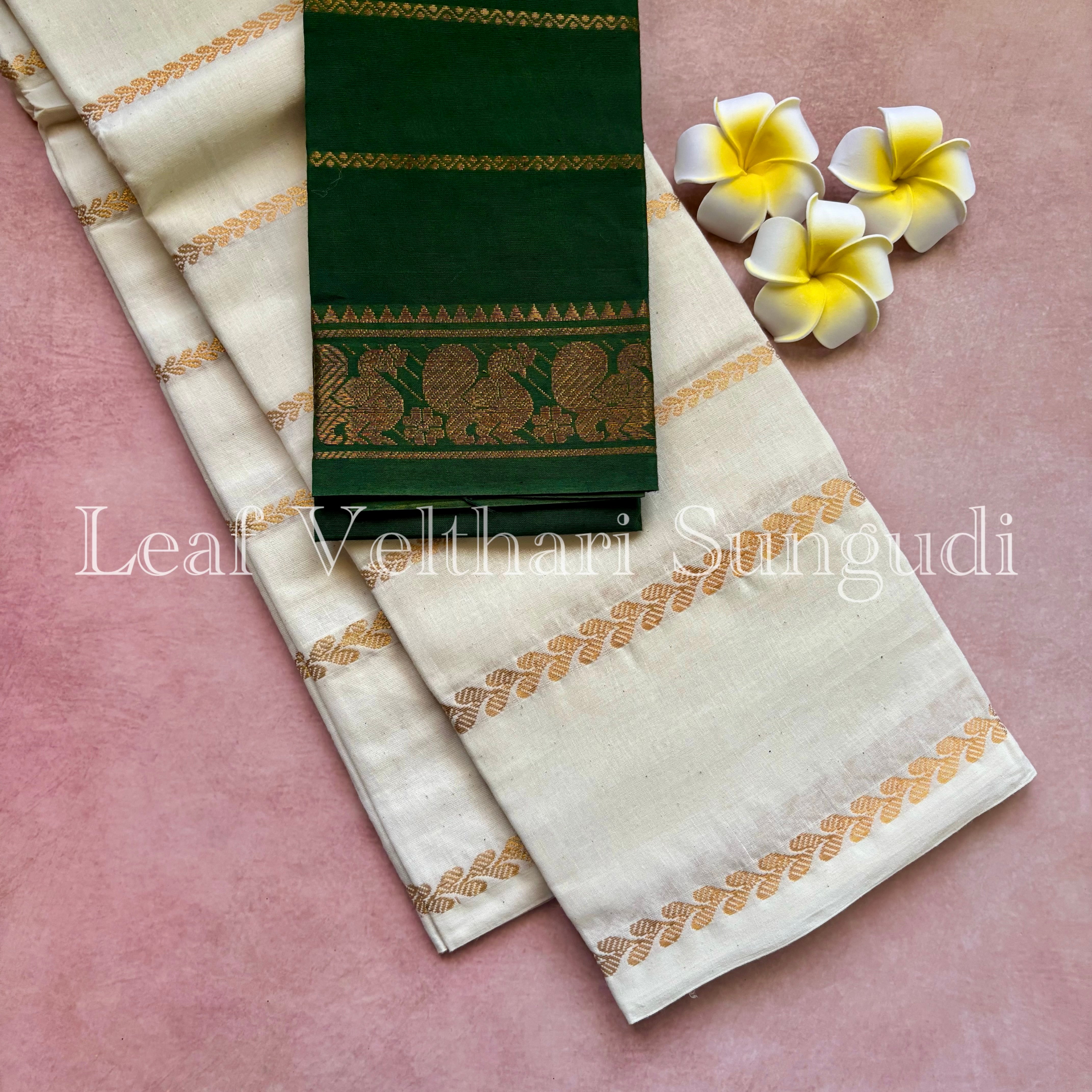 Onam Special Leaf Velthari Sungudi Cotton Saree