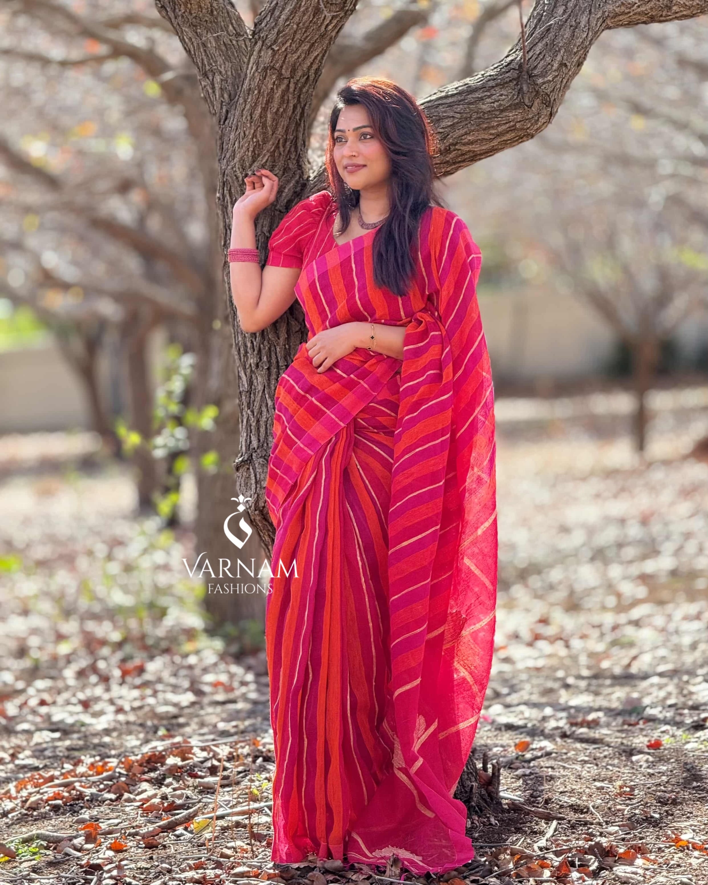 Pink And Orange Organic Linen Saree