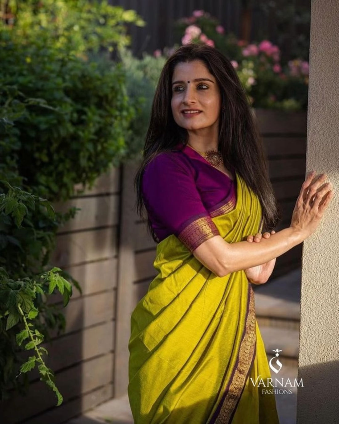 Ishiyer Green With Purple Kalyani Cotton Saree