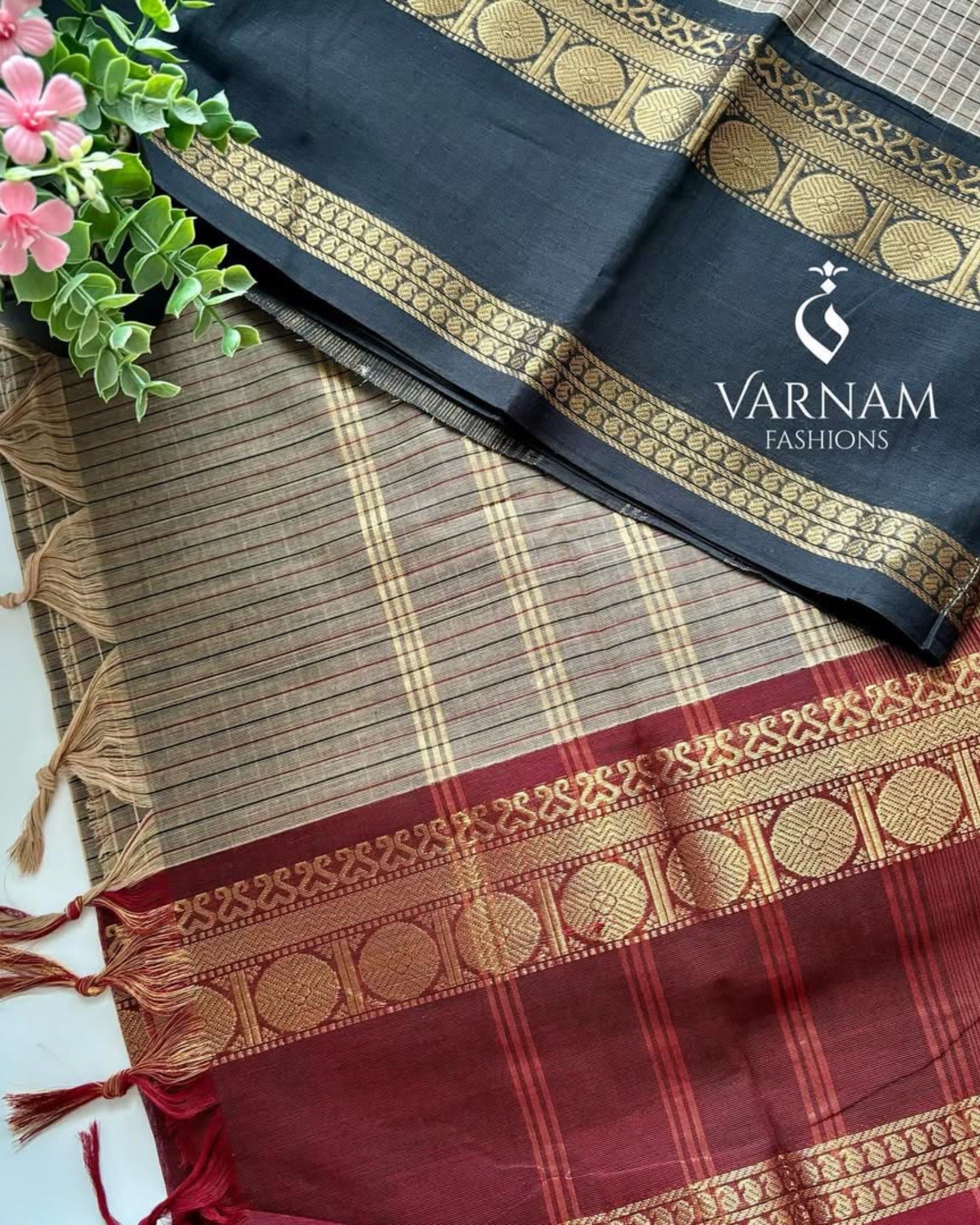 Kanchi Cotton Kattam Saree With Ganga Jamuna Border