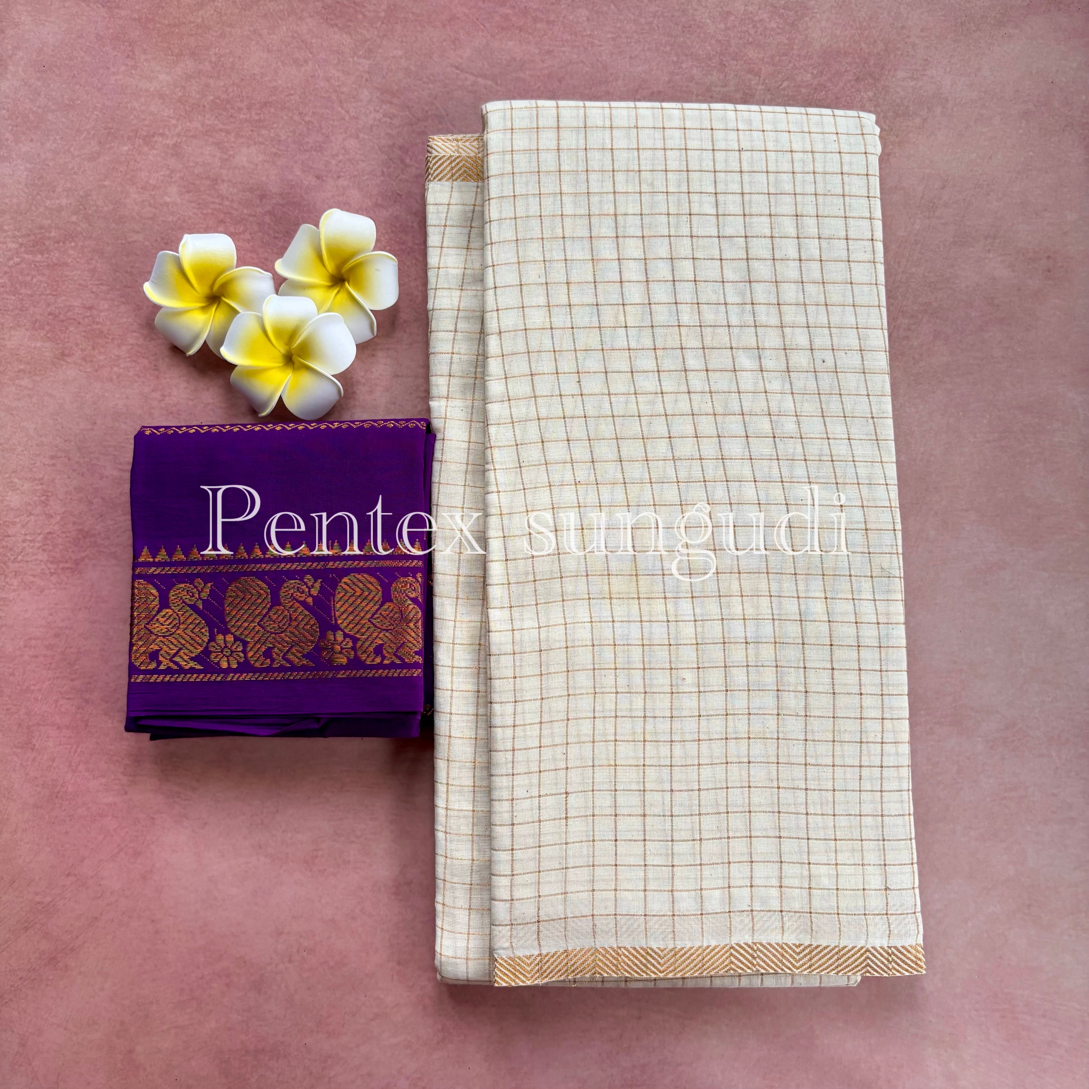 Halfwhite Pentex Sungudi Cotton Sarees