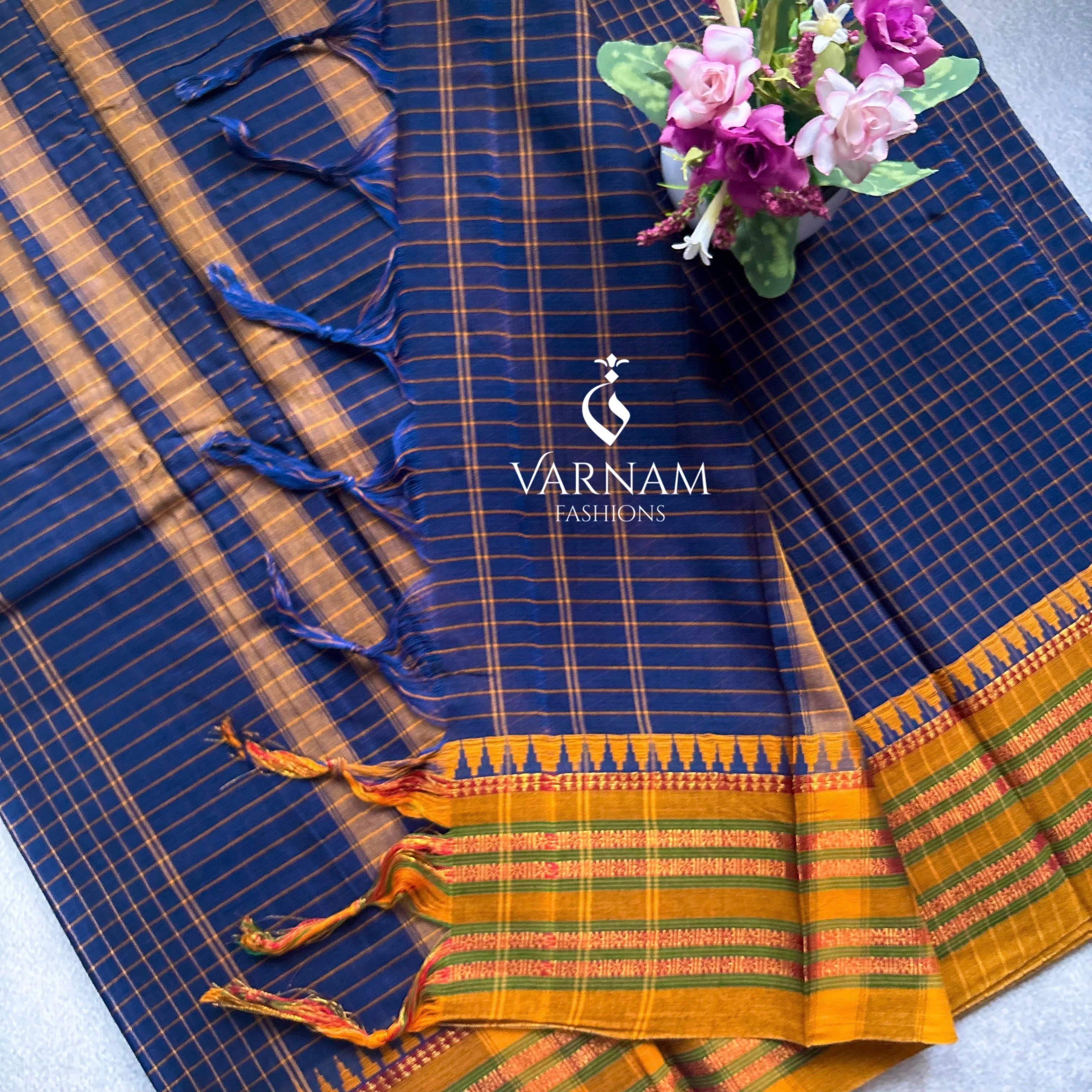 Narayanpet Cotton Saree With Checked Pattern