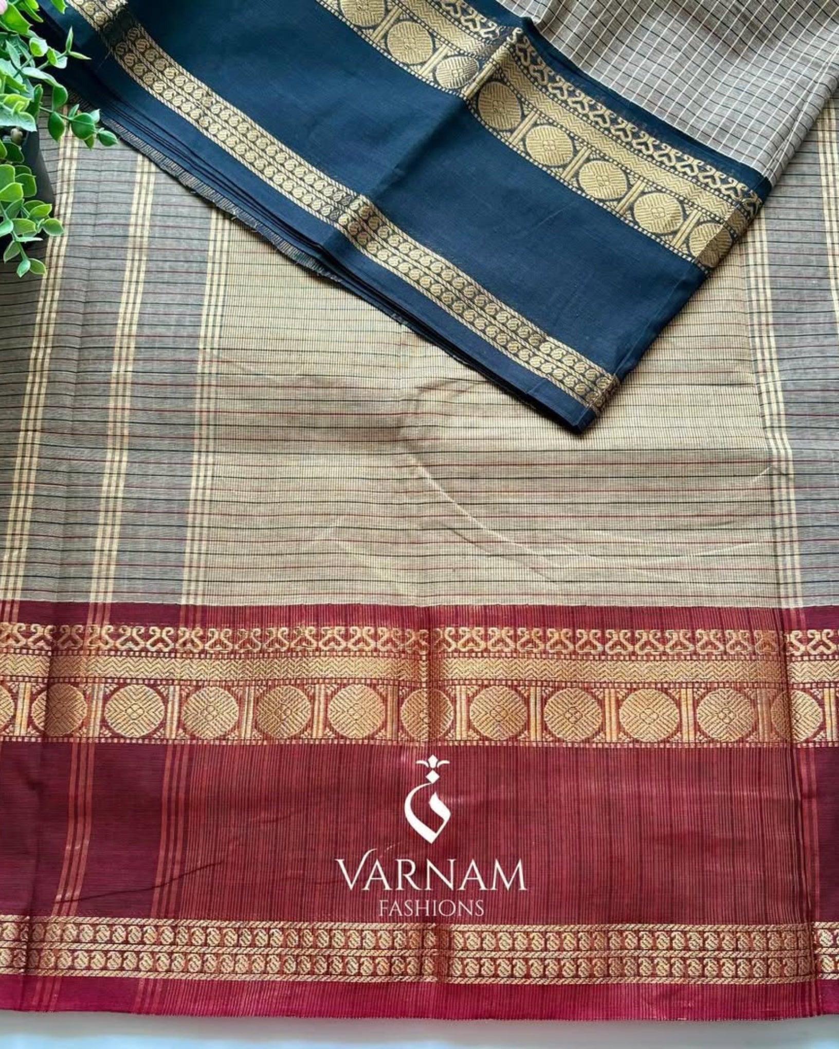 Kanchi Cotton Kattam Saree With Ganga Jamuna Border