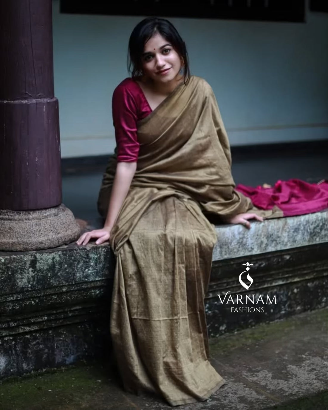 Olive With Pink Khadi Cotton Saree