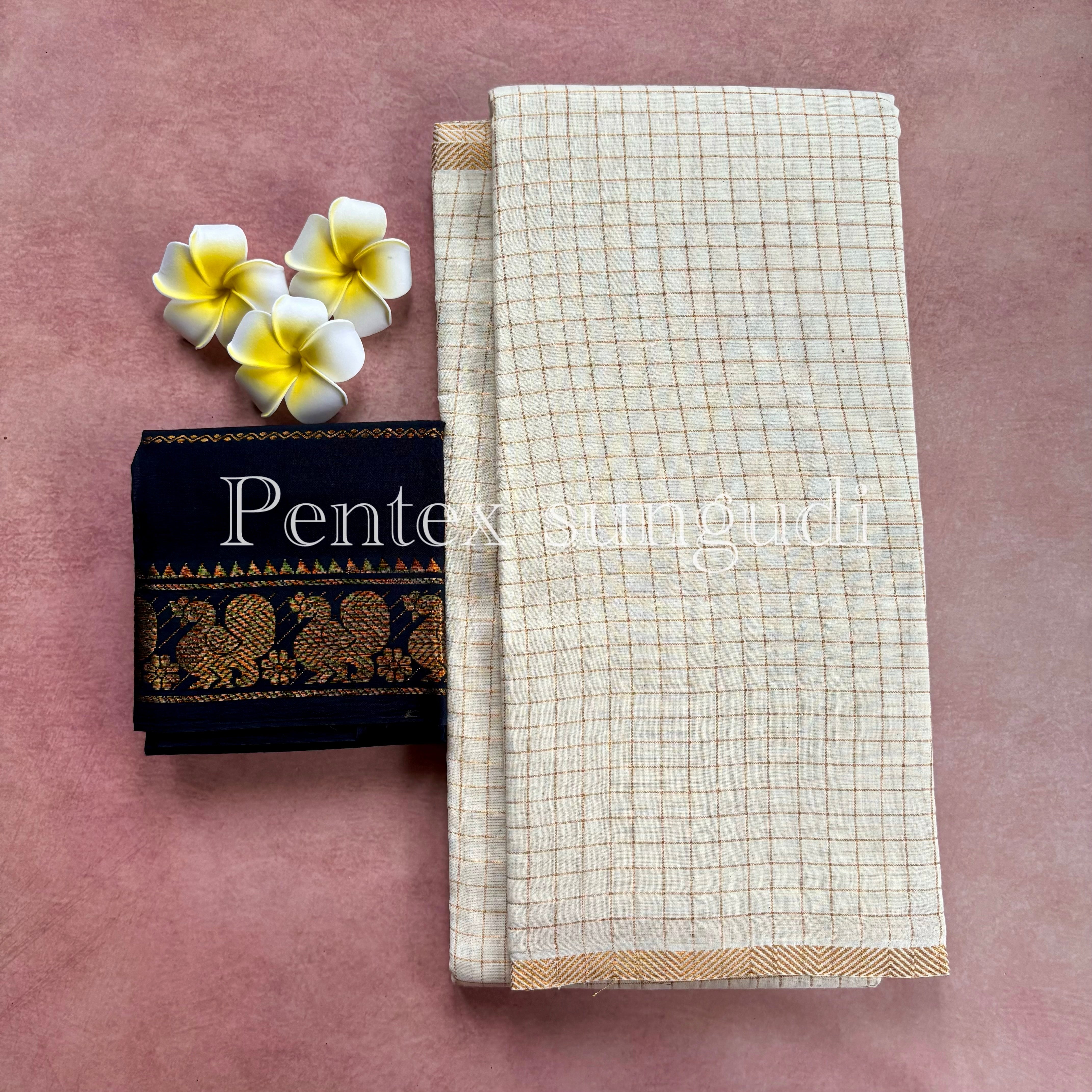 Halfwhite Pentex Sungudi Cotton Sarees