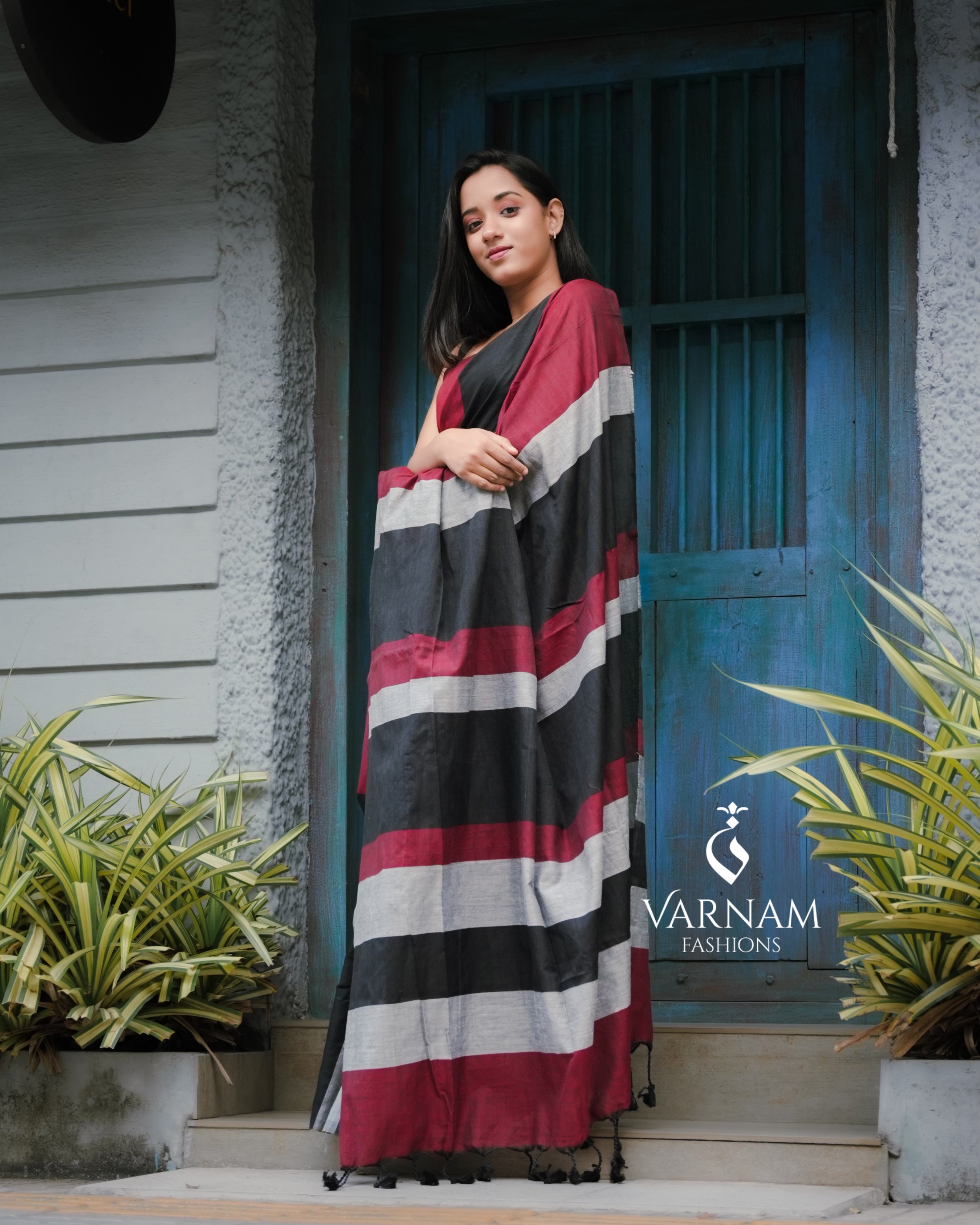 Black Multi Shade Khadi Cotton Saree