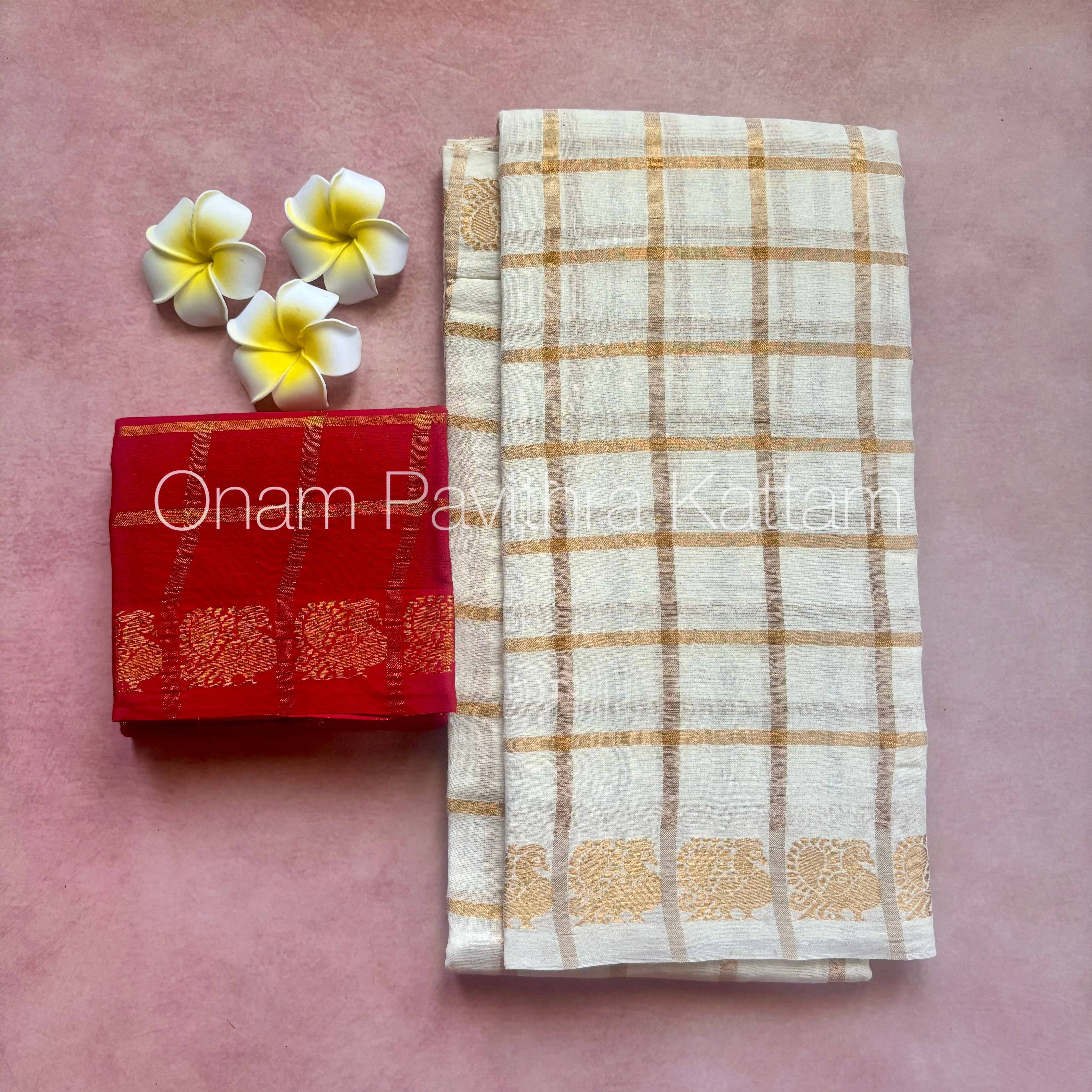 Onam Halfwhite Pavithra Kattam Saree