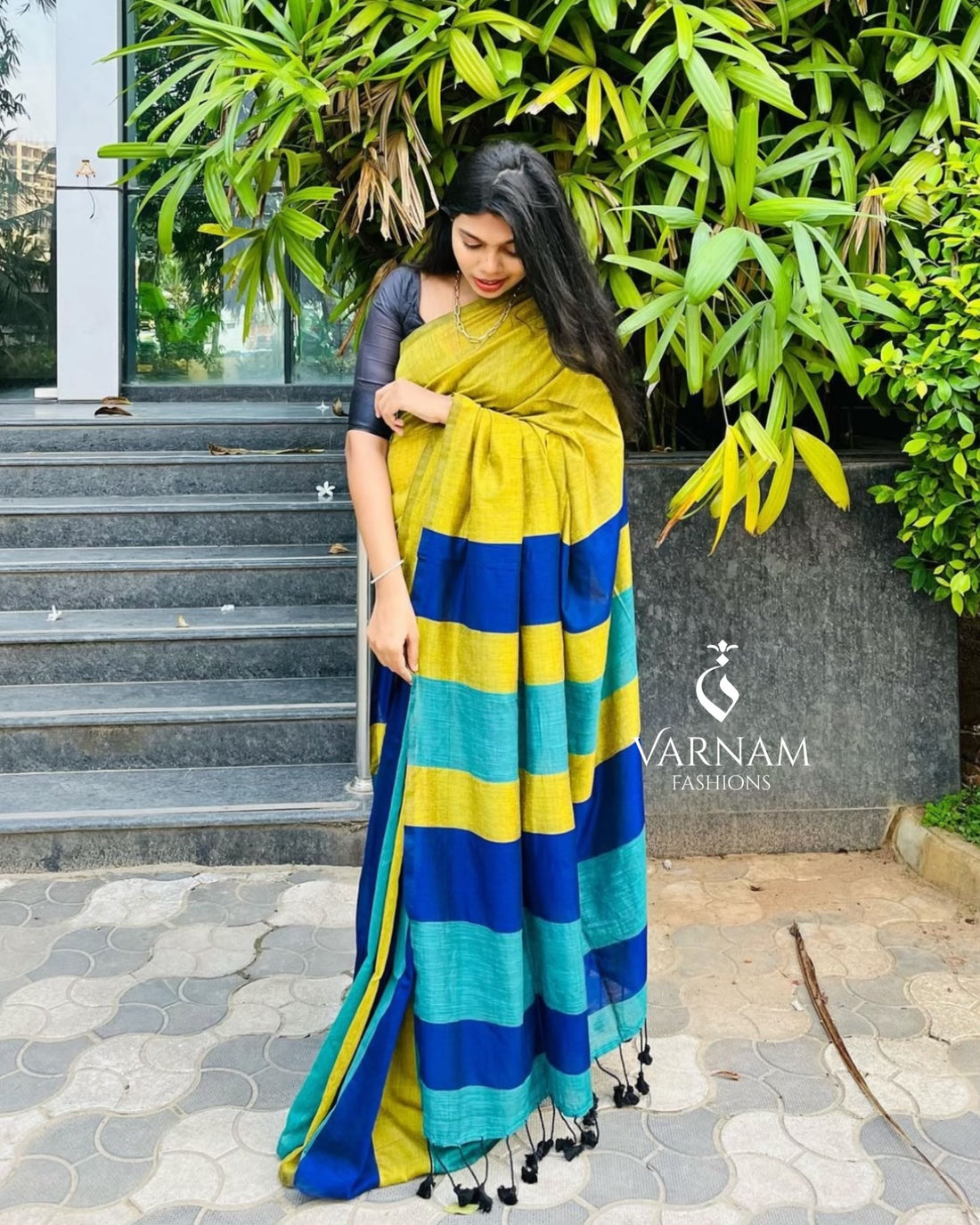 Blue Multi Shade Khadi Cotton Saree