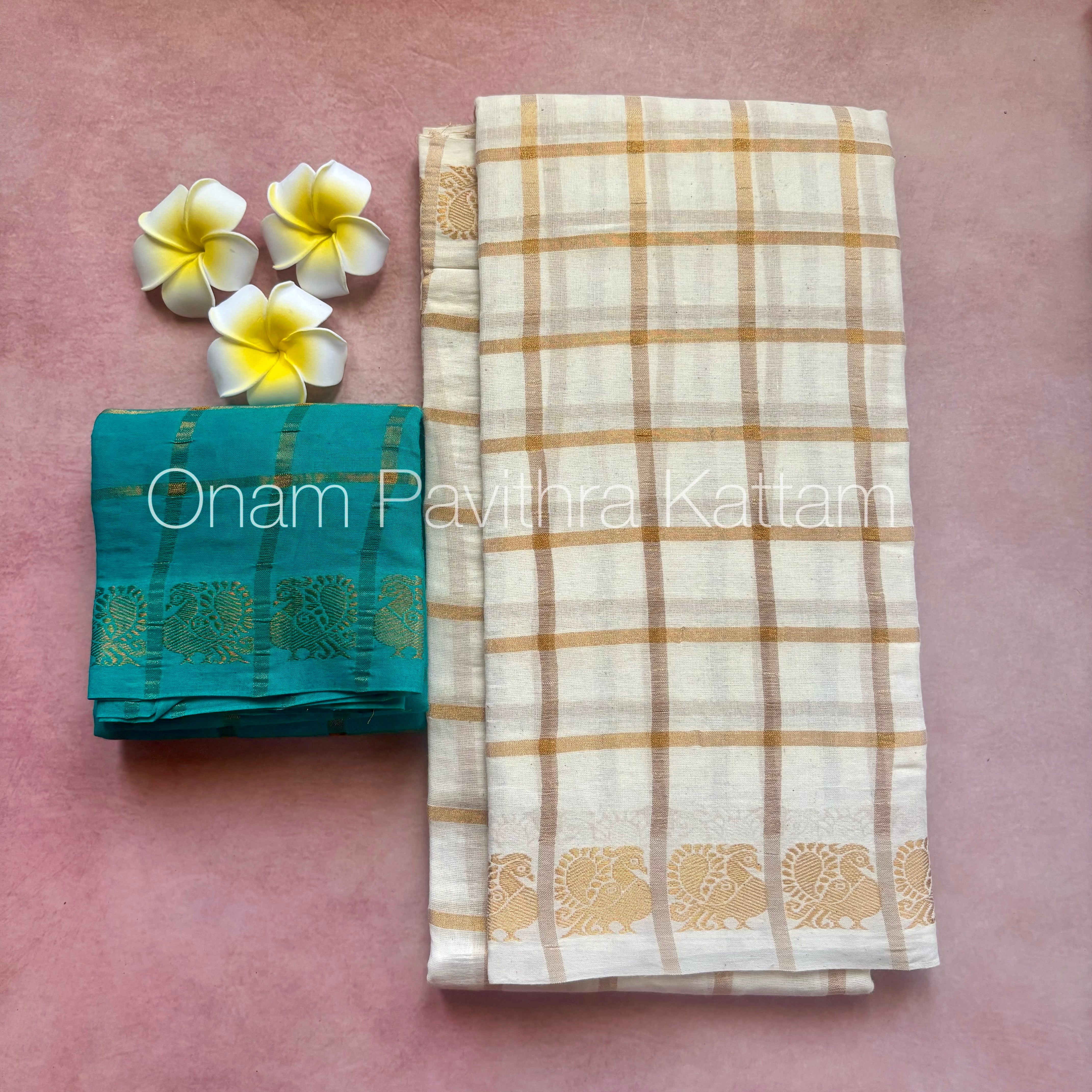Onam Halfwhite Pavithra Kattam Saree