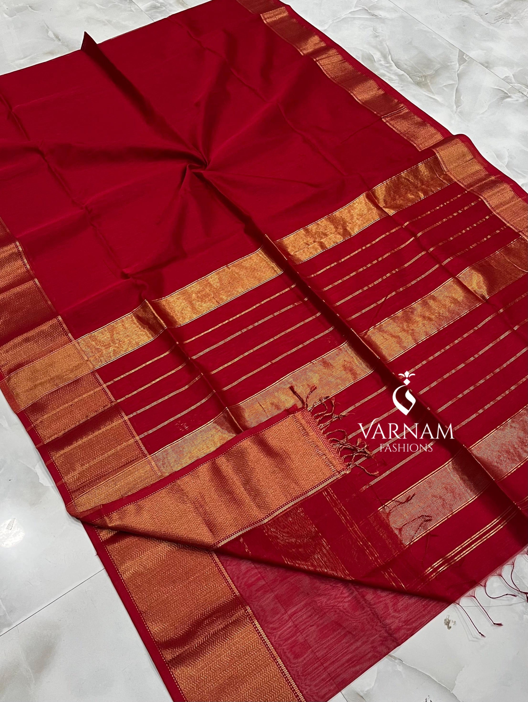 Red Maheshwari Silk Cotton Saree