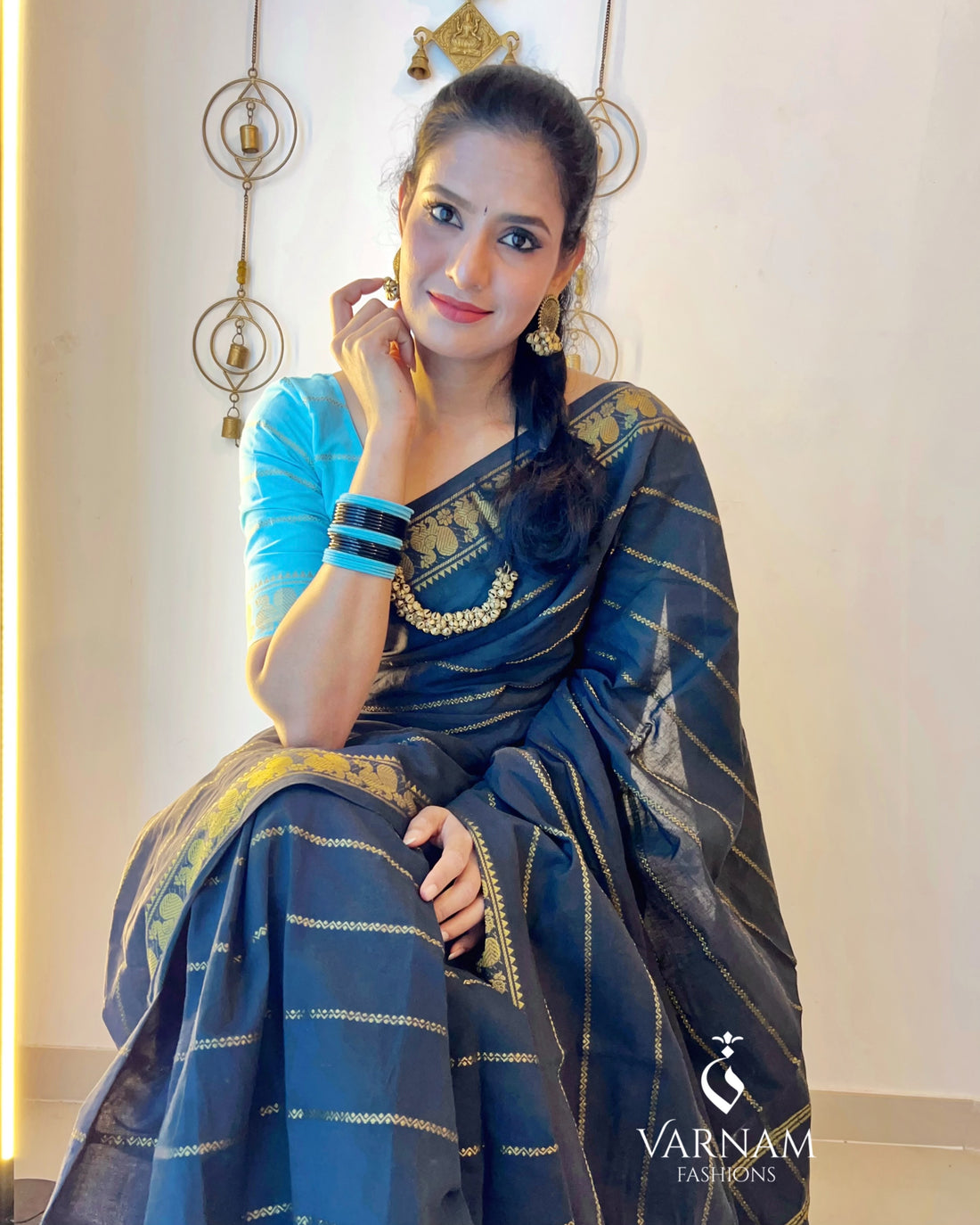 Black Velthari Sungudi Cotton Saree